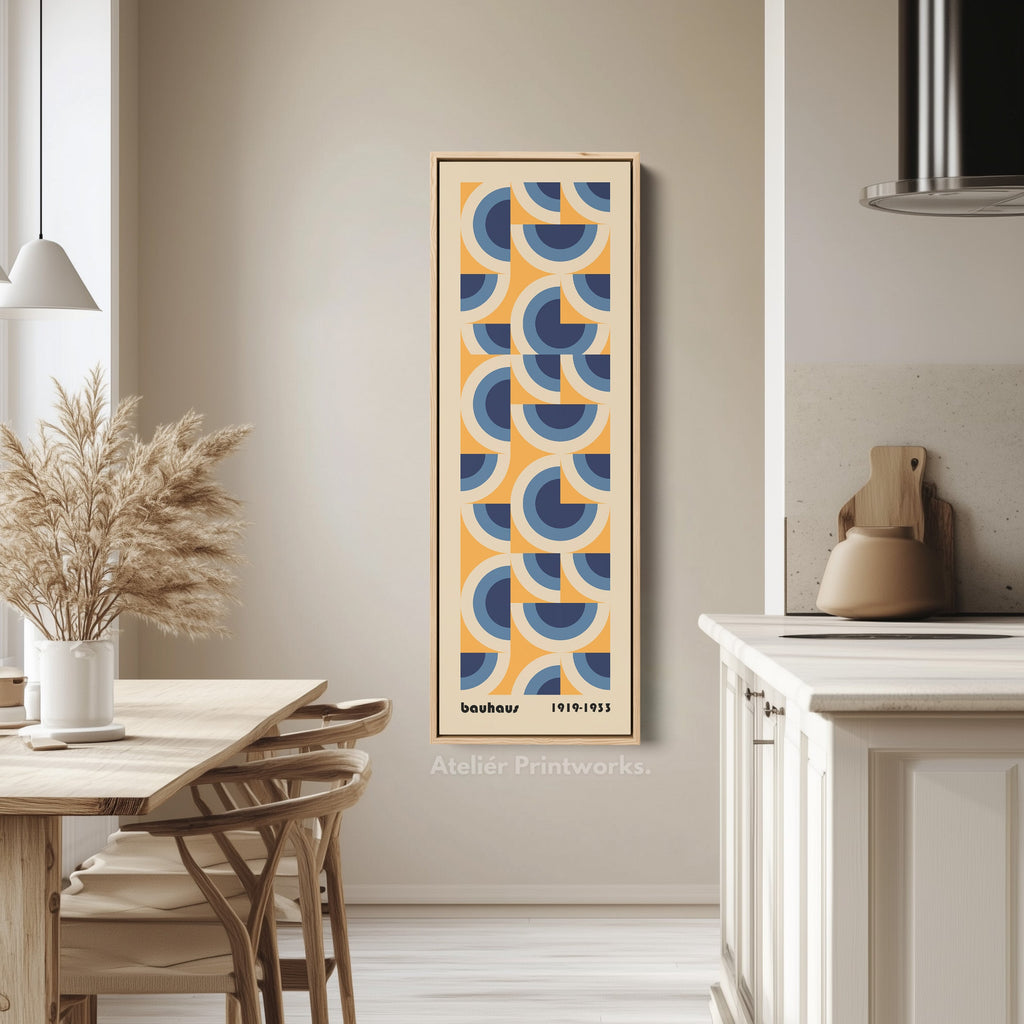 Colorful Retro Bauhaus Curves Vertical Framed Canvas Wall Art for Living Room or Hallway