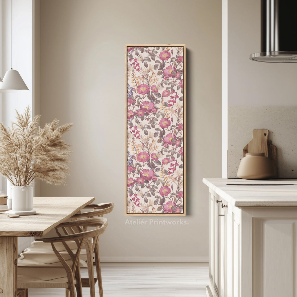 Tall Canvas Wall Art Pink Wildflowers Vertical Framed Canvas For Bedroom