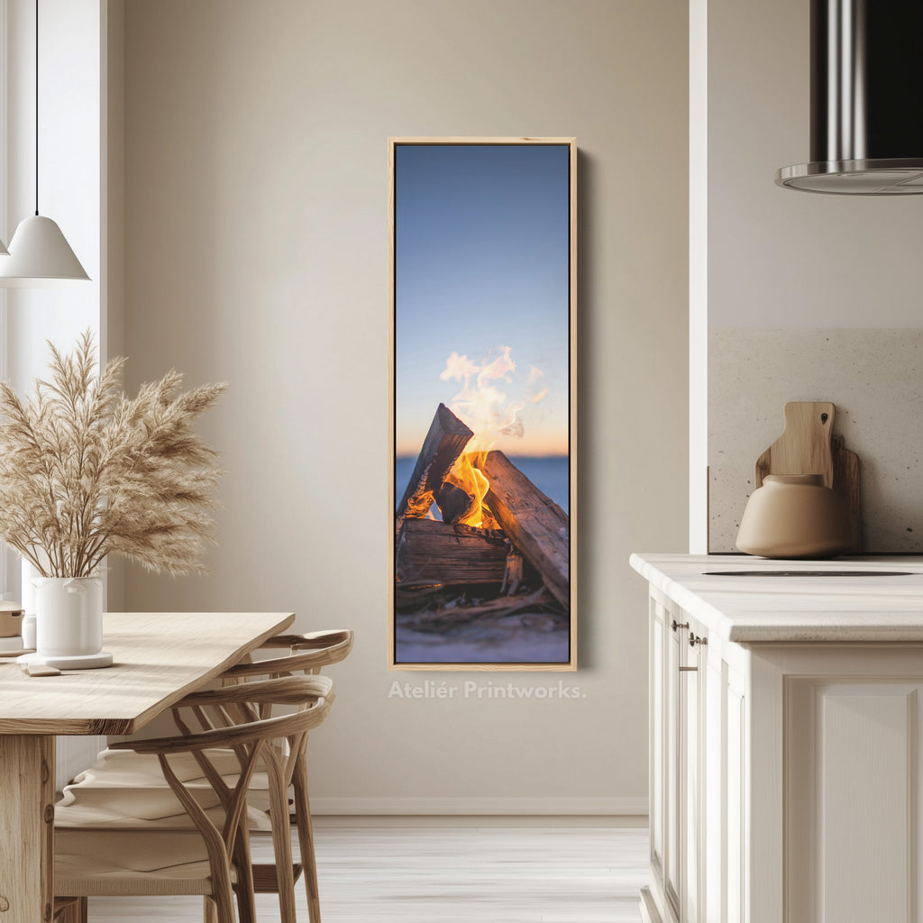 Long Vertical Canvas Campfire Flames Skinny Wall Art For Living Room