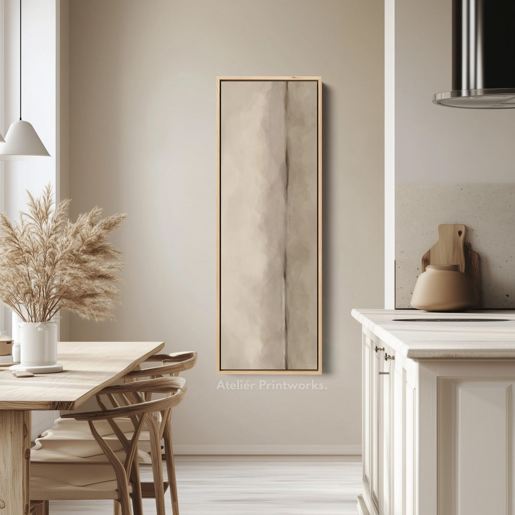 Vertical Framed Canvas Beige Minimal Wall Art For Bedroom Or Hallway