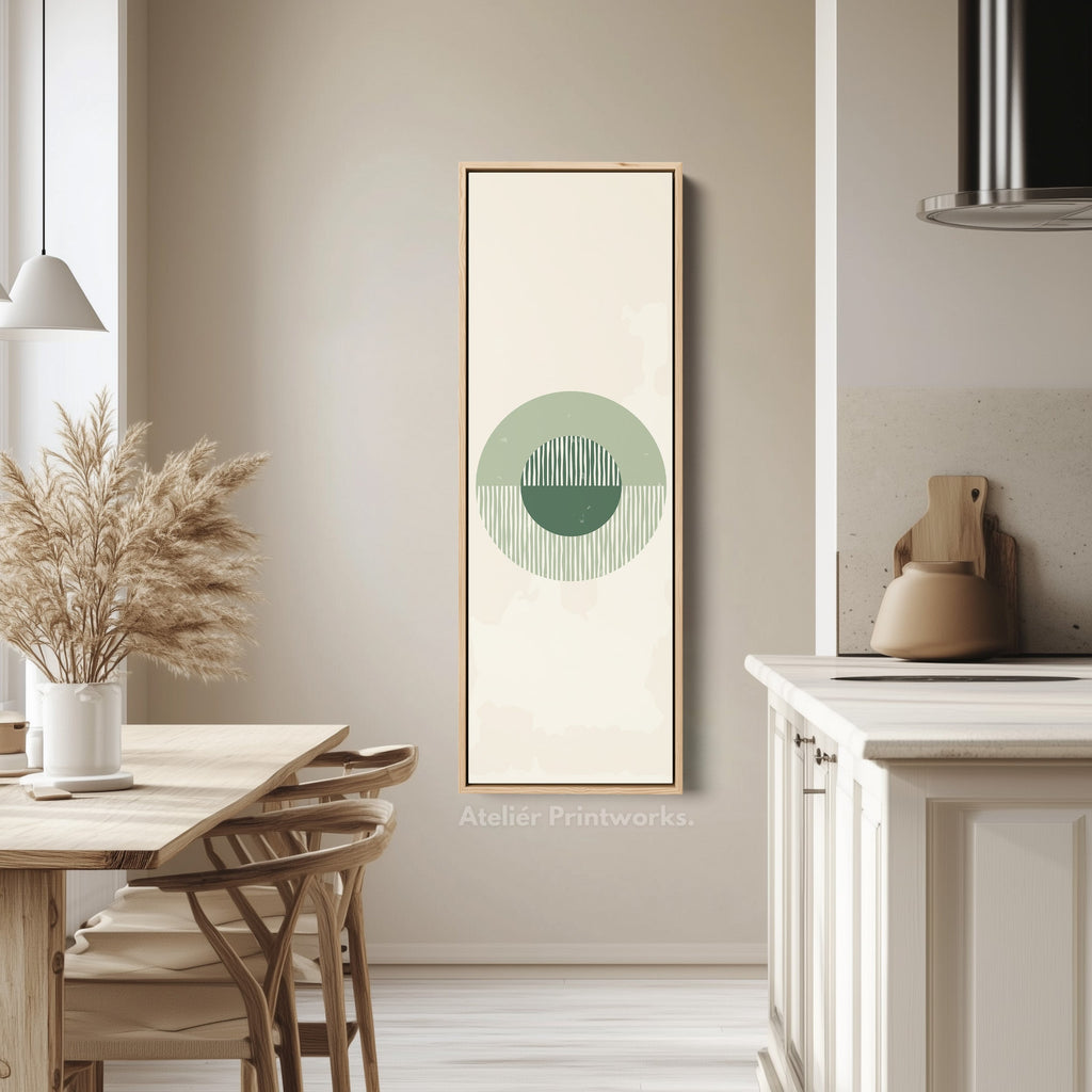 Vertical Framed Canvas Minimal Green Circle Statement