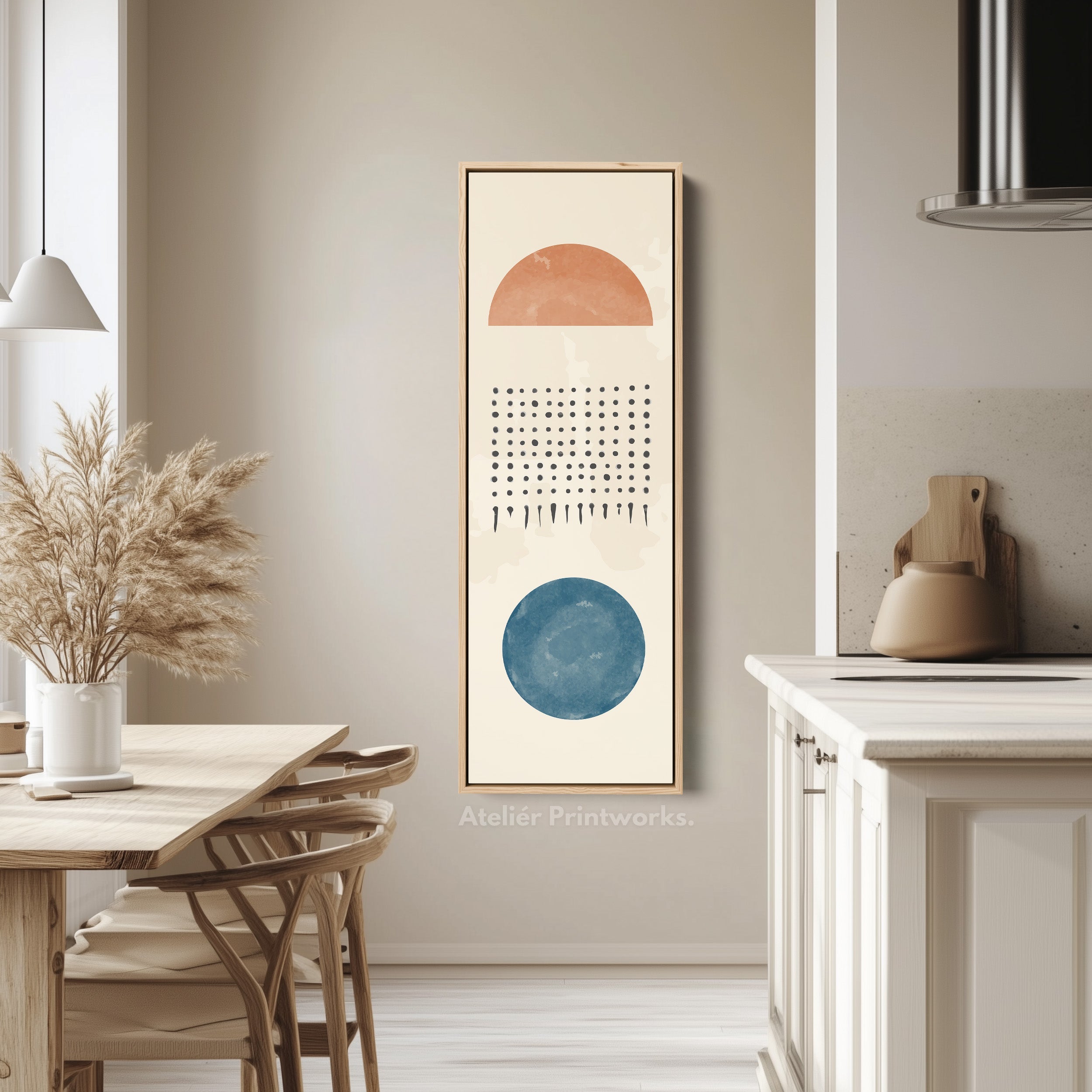 Tall Modern Abstract Wall Art Green Geometric Circle Pattern