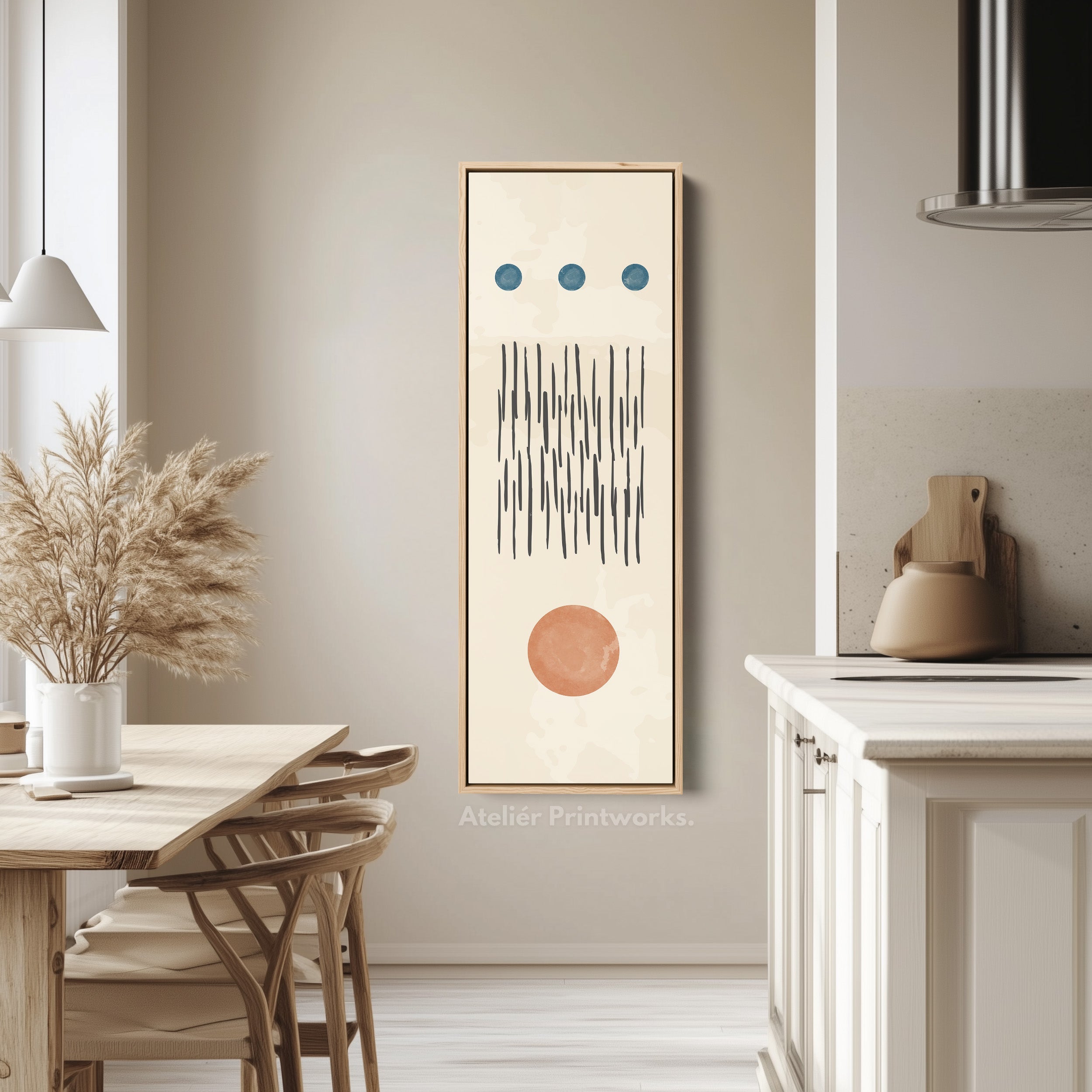Thin Wall Art Terracotta And Blue Modern Shapes For Living Room