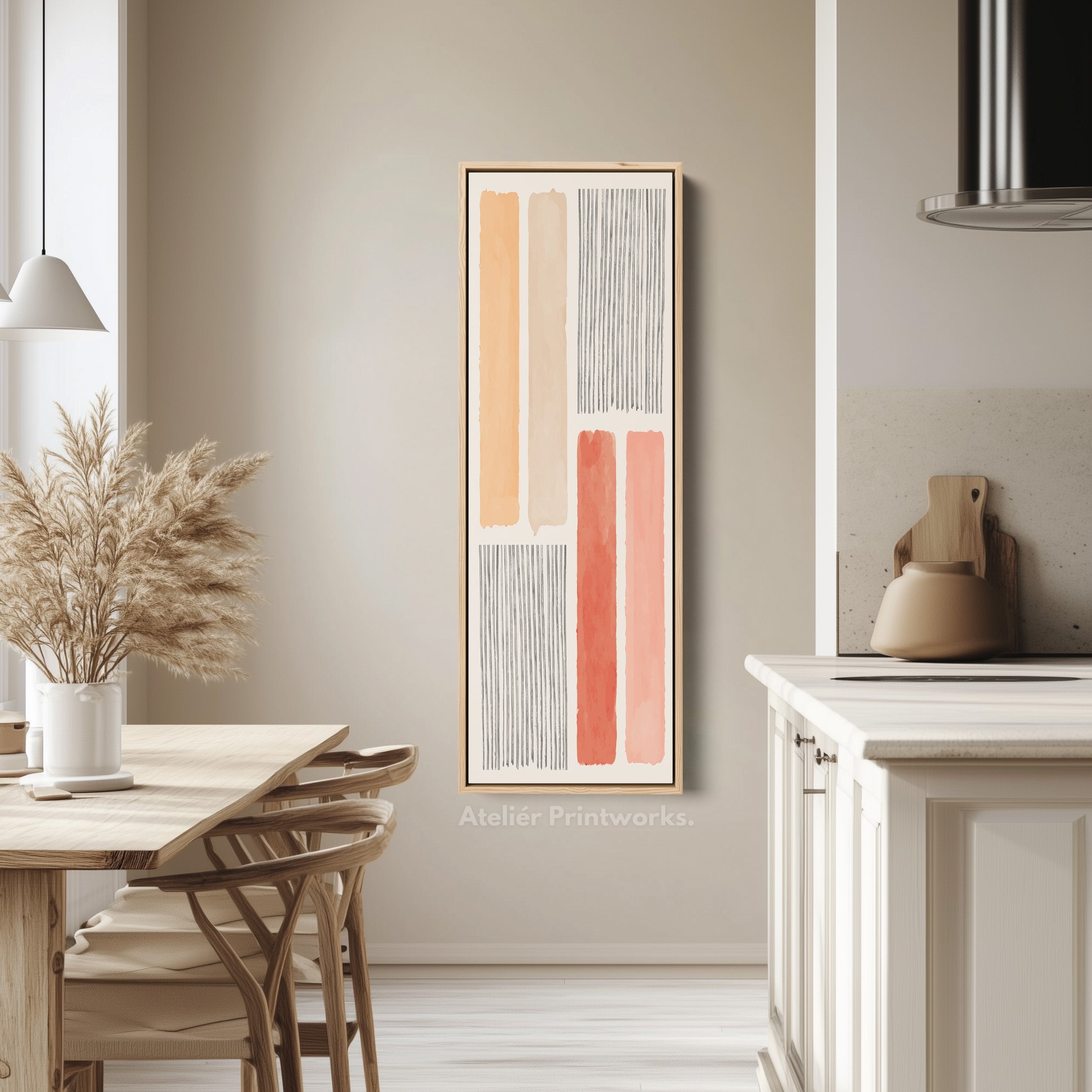 Skinny Wall Art Soft Orange And Neutral Shapes For Hallway Or Bedroom