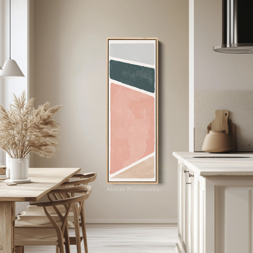 Tall Modern Abstract Wall Art Blue And Blush For Living Room