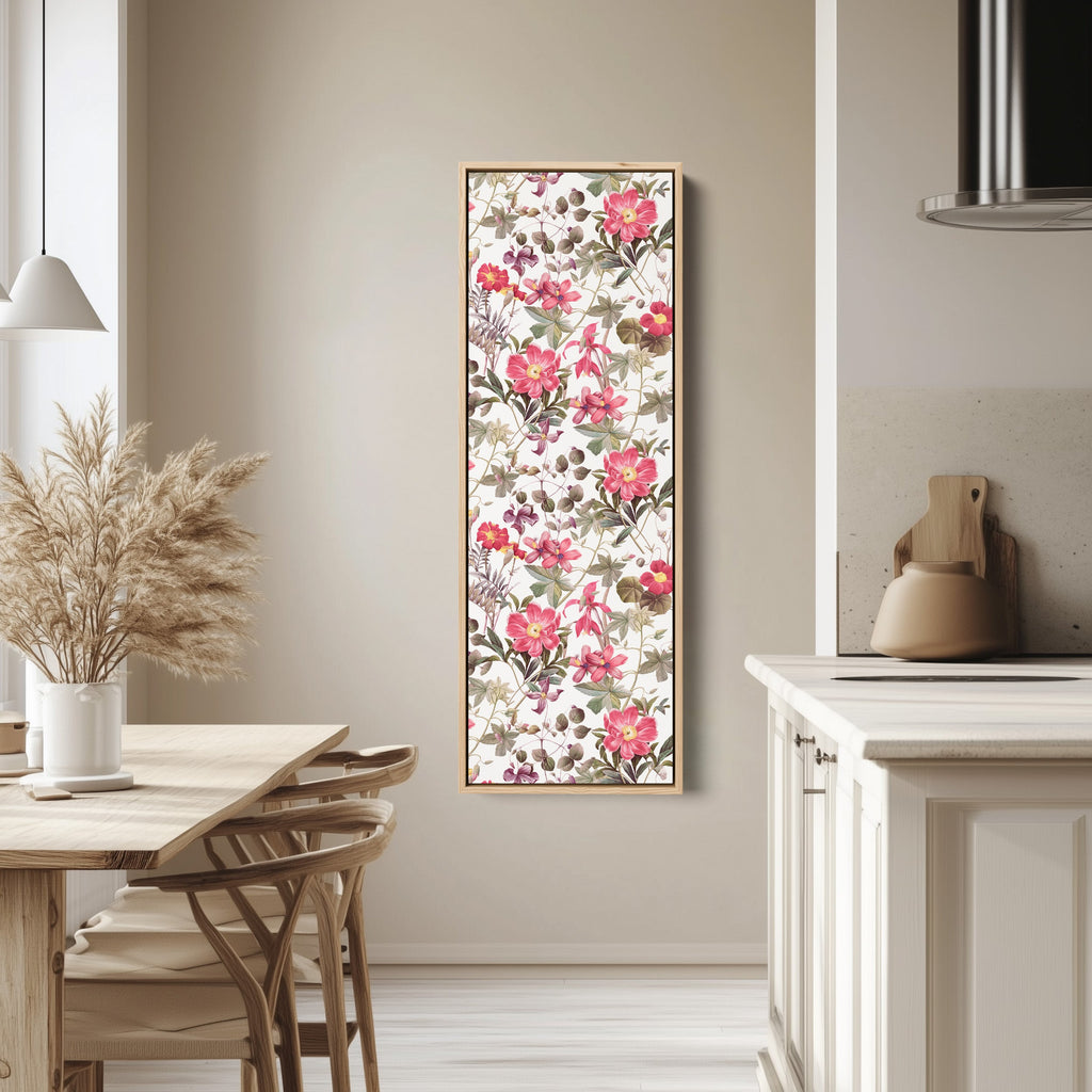 Tall Narrow Canvas Vintage Pink Floral Vertical Canvas For Living Room