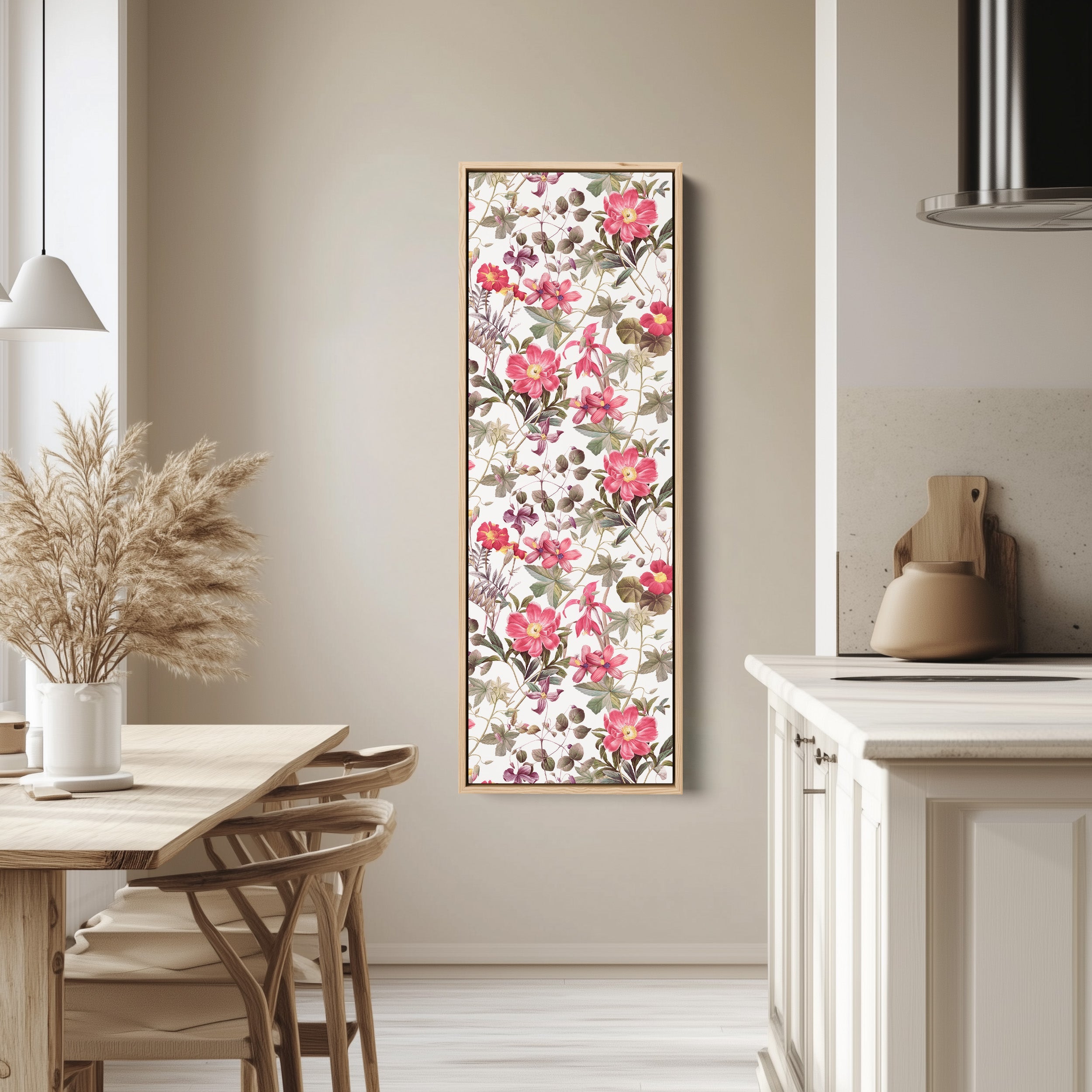 Tall Narrow Canvas Vintage Pink Floral Vertical Canvas For Living Room