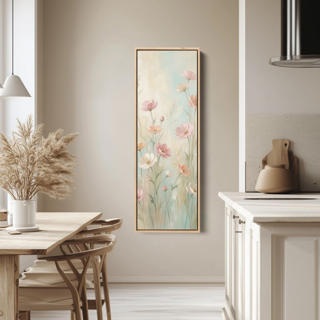 Long Wall Art Soft Pink Wildflowers Statement Wall Decor For Bedroom