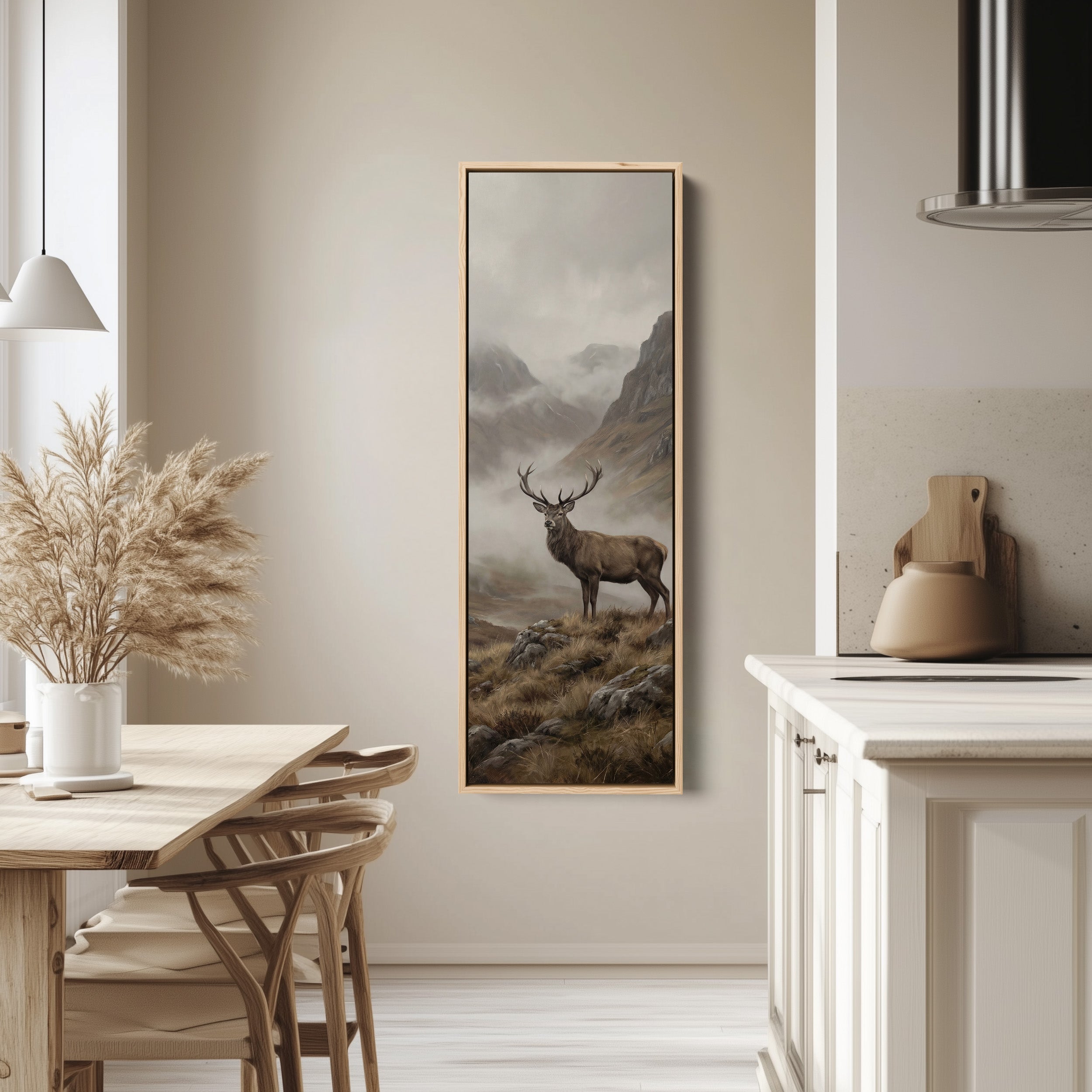 Stag In Mist Vertical Wall Art Statement Wall Decor Living Room