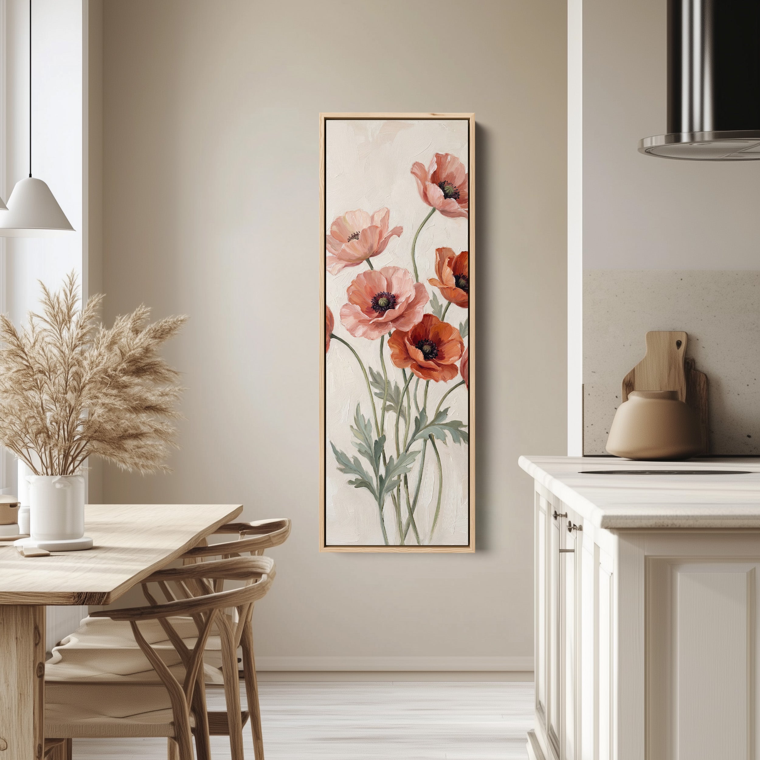 Coral Poppies Wide Canvas Vertical Canvas Print For Living Room