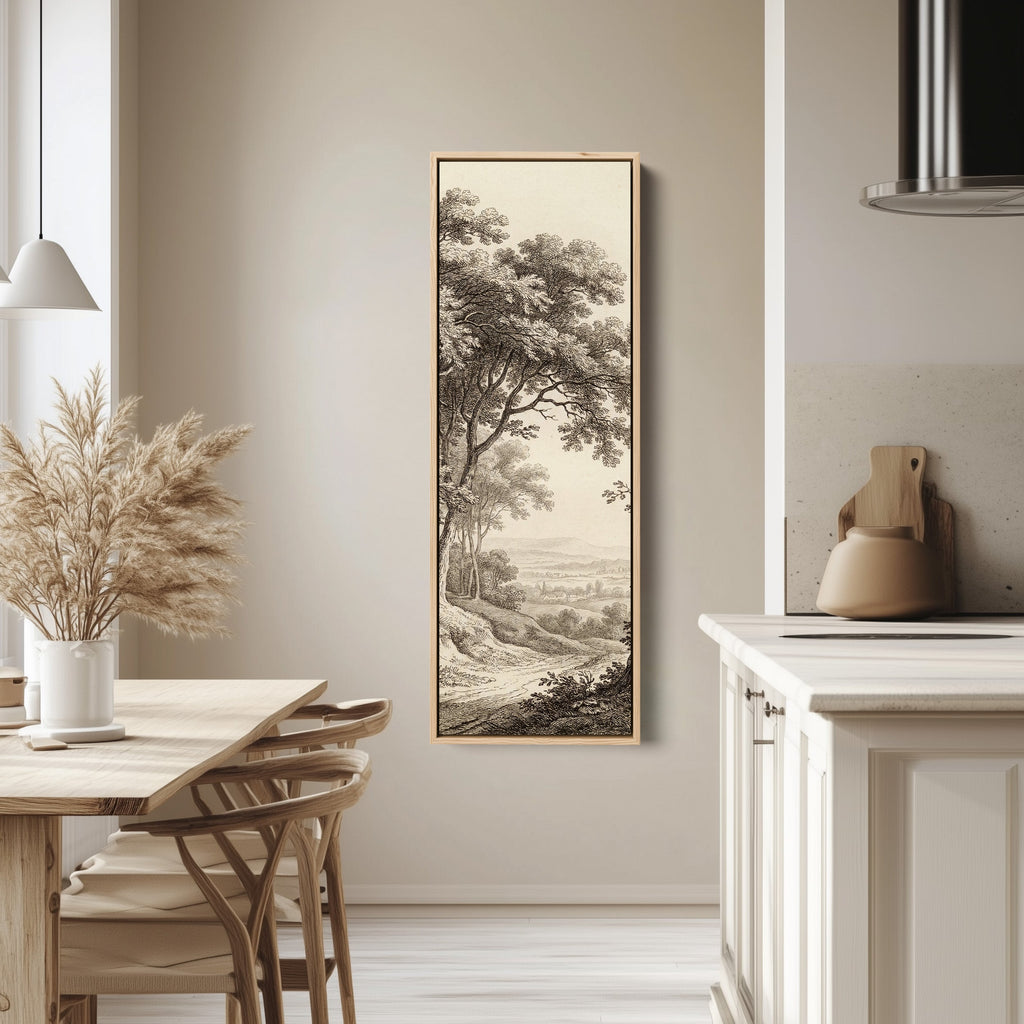Vertical Wall Art Vintage Countryside Engraving Framed Canvas Living Room