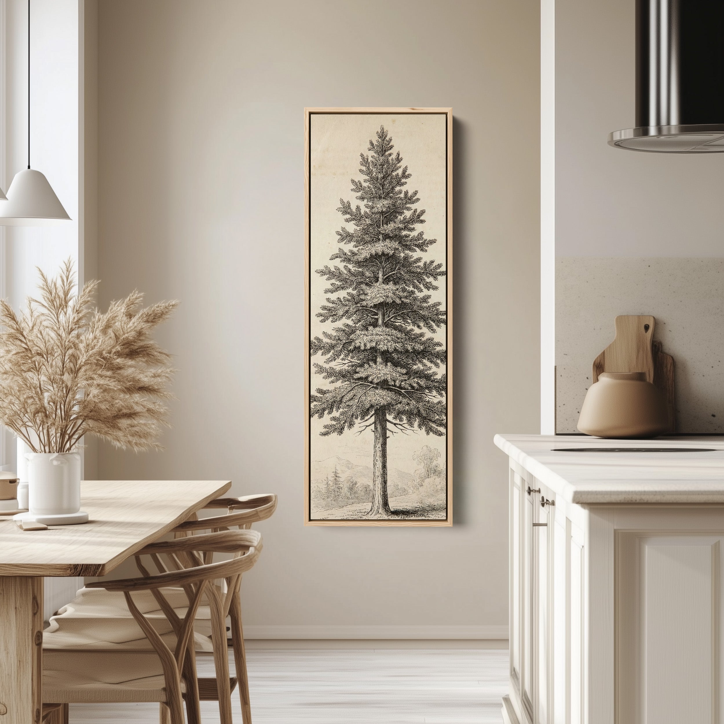 Vintage Pine Tree Long Wall Art Engraving Print Hallway