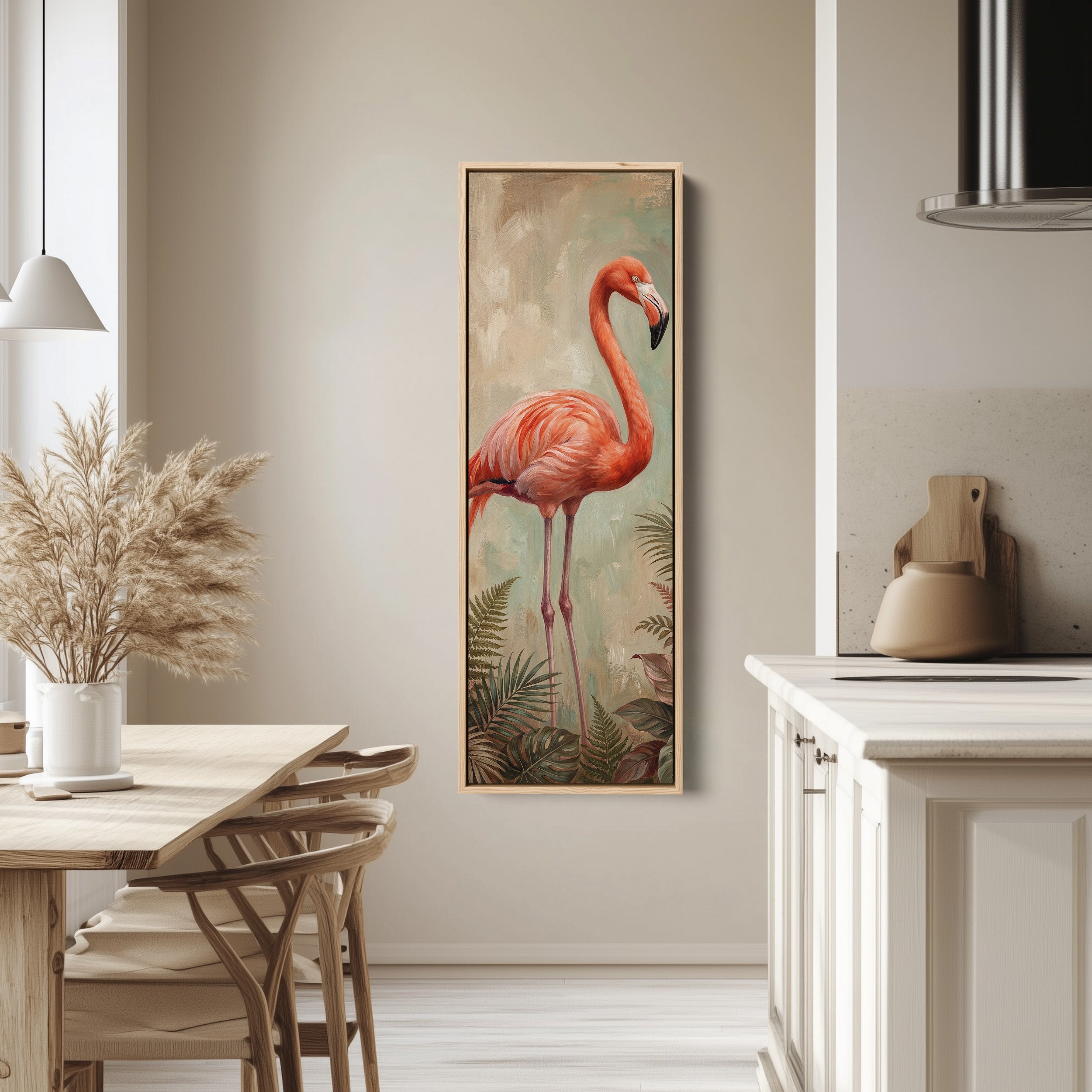 Long Wall Art Flamingo Portrait Framed Canvas Living Room