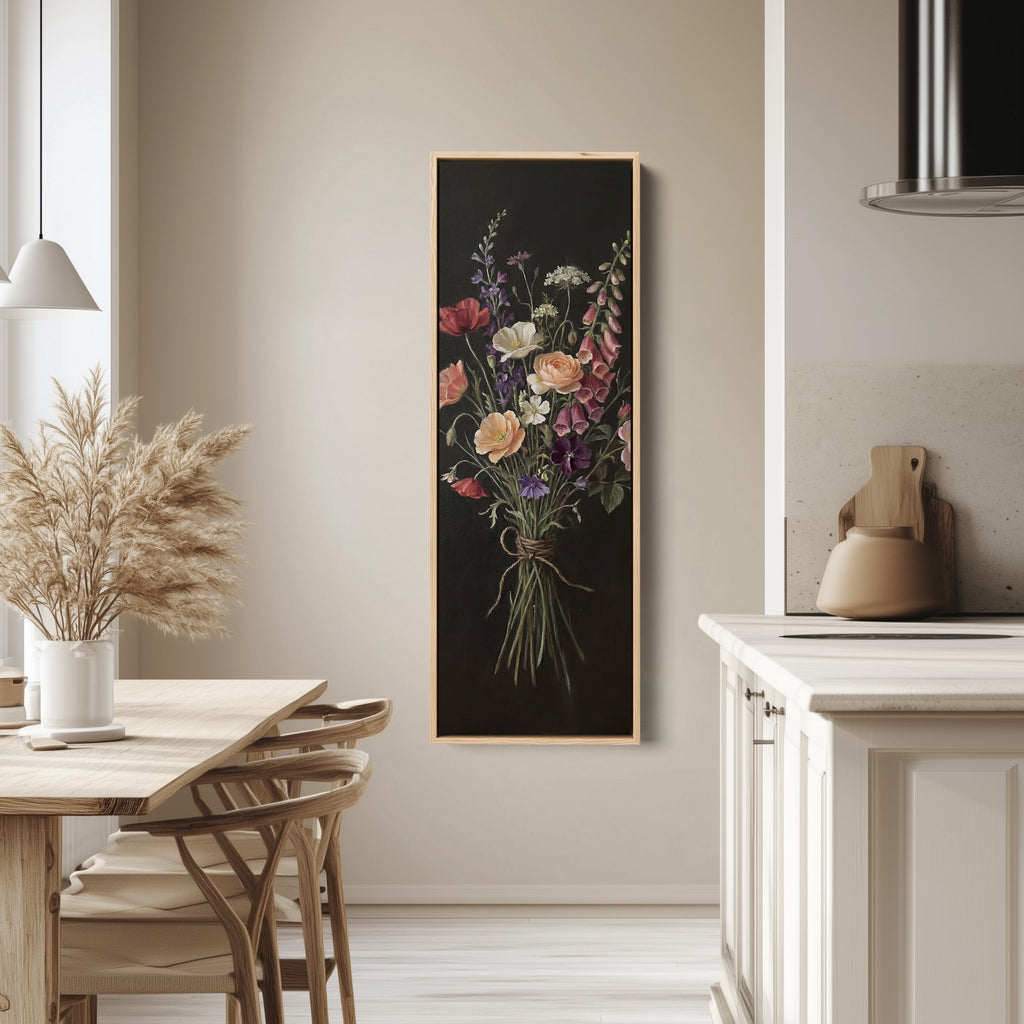Floral Bouquet Vertical Wall Art Vintage Canvas Bedroom