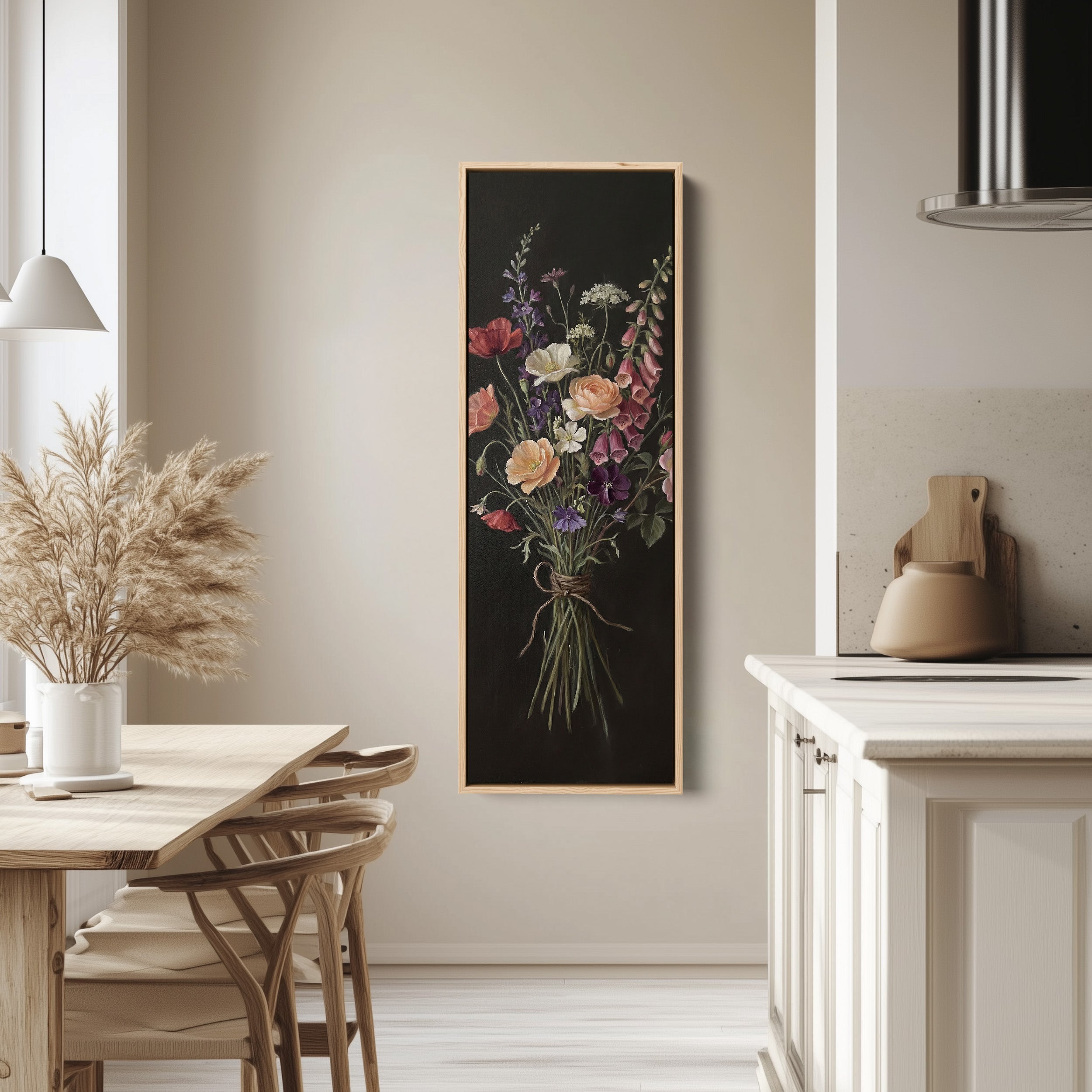 Floral Bouquet Vertical Wall Art Vintage Canvas Bedroom