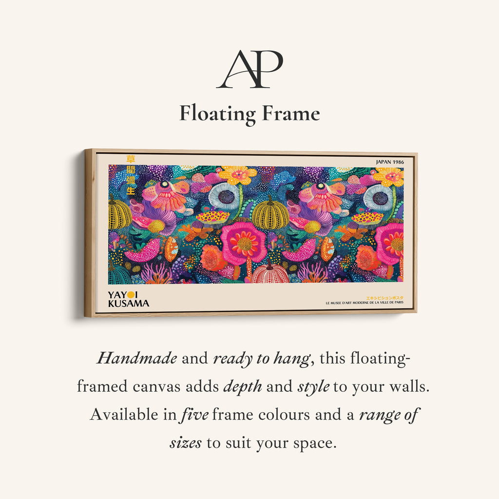 Yayoi Kusama Wide Framed Canvas Vibrant Dotted Floral Collage Extra Wide Canvas For Kitchen