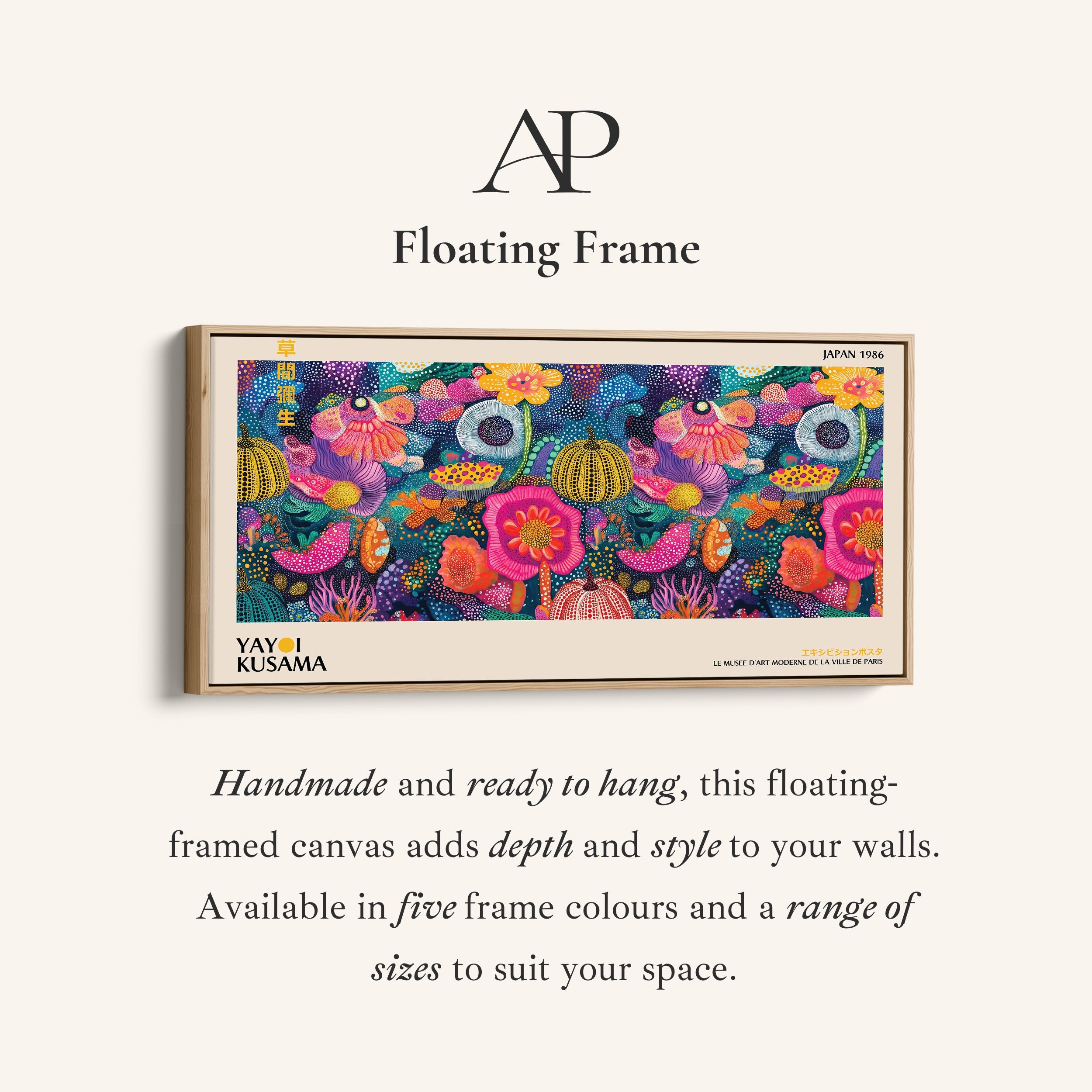 Yayoi Kusama Wide Framed Canvas Vibrant Dotted Floral Collage Extra Wide Canvas For Kitchen