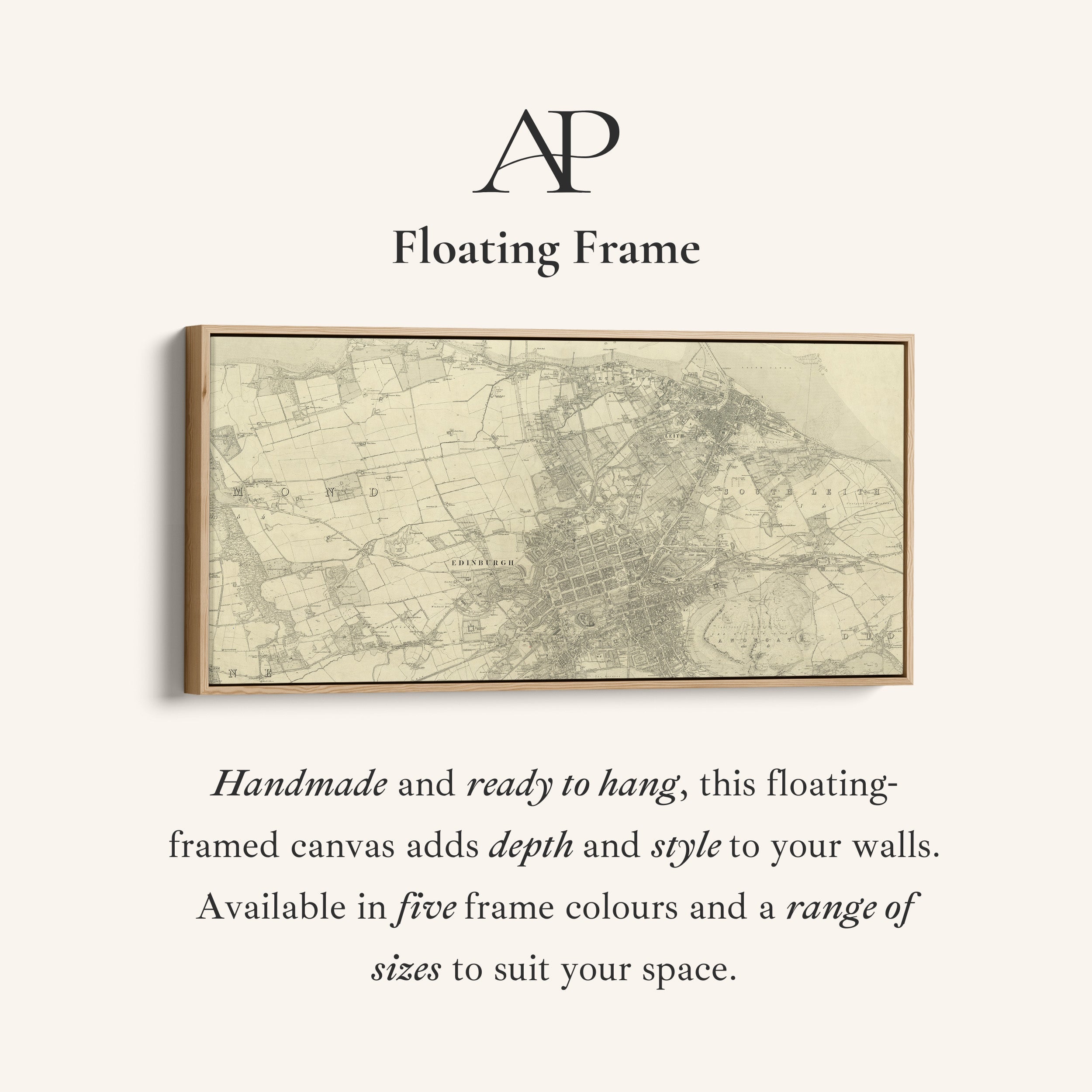 Wide Wall Art Vintage Edinburgh City Map Panoramic Canvas Print For Living Room