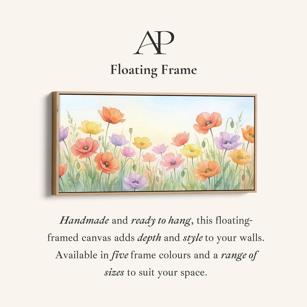 Panoramic Wall Art Pastel Poppy Flowers Statement Wall Decor For Kitchen