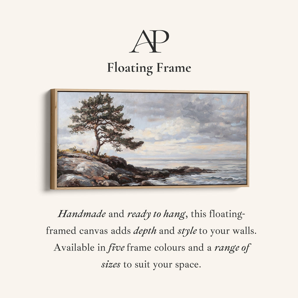 Wide Framed Canvas Coastal Tree And Sea Oversized Wall Decor For Hallway