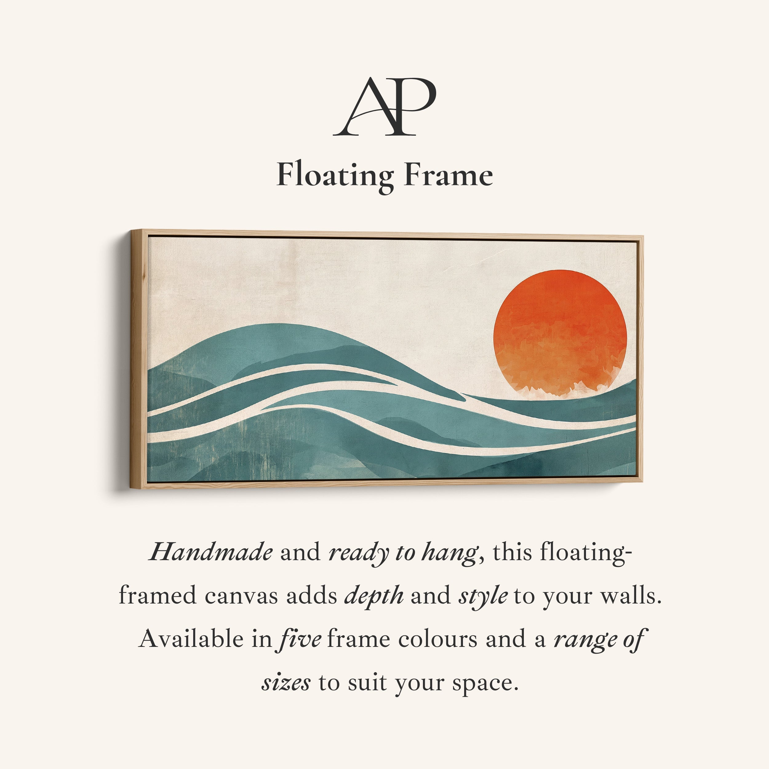 Panoramic Wall Art Minimalist Sun And Waves Framed Canvas Print For Hallway