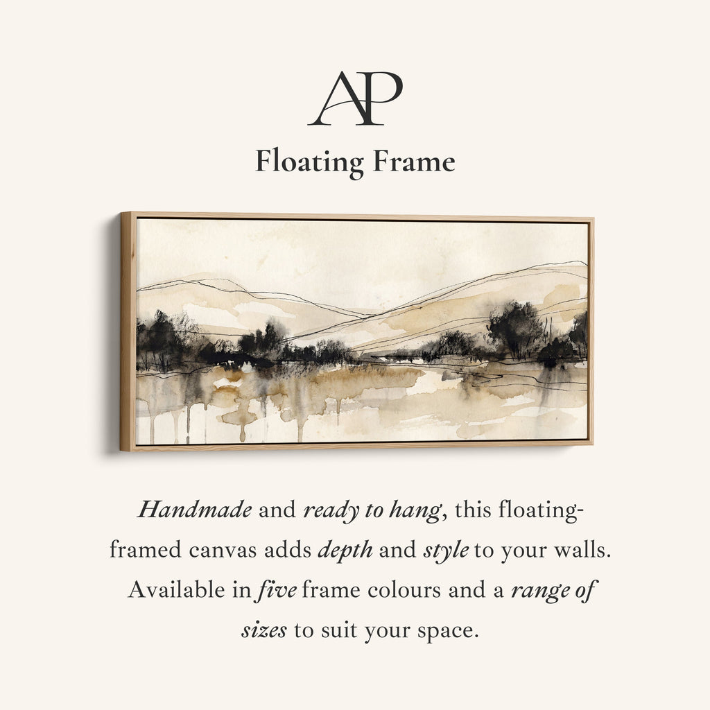 Minimal Ink Landscape Long Wall Art Panoramic Canvas Print Living Room