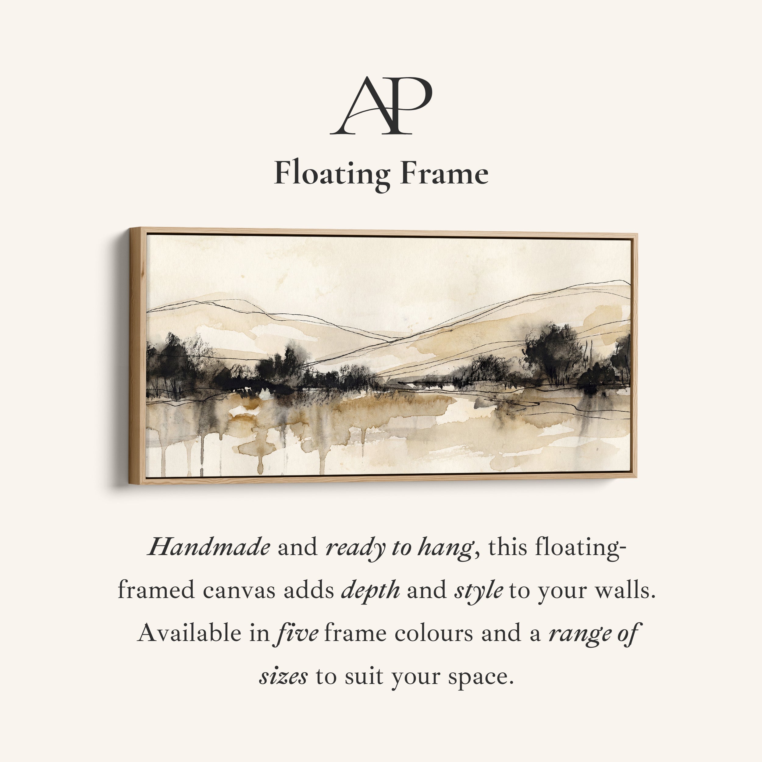 Minimal Ink Landscape Long Wall Art Panoramic Canvas Print Living Room