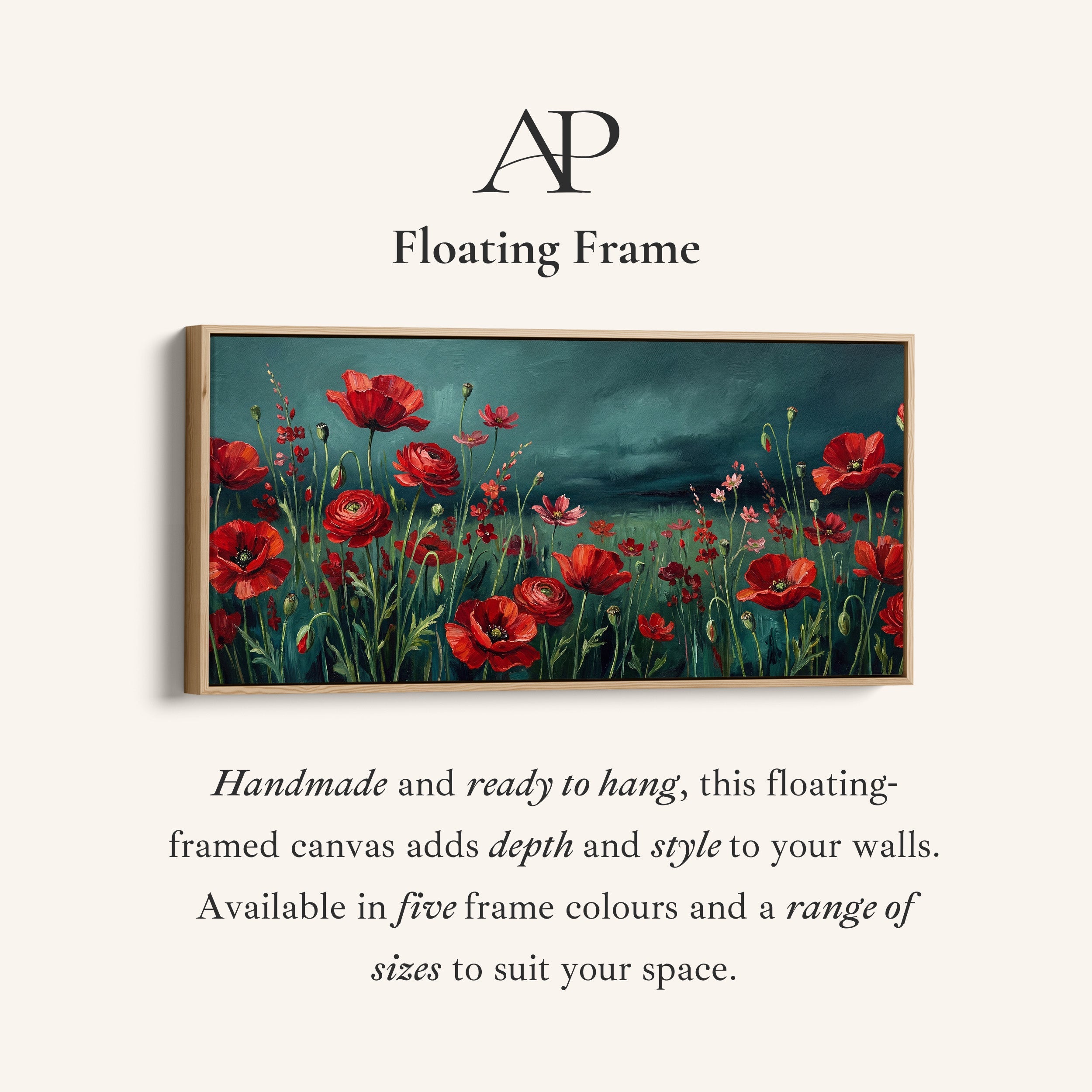 Blooming Poppy Field Wide Framed Canvas Statement Wall Decor For Living Room