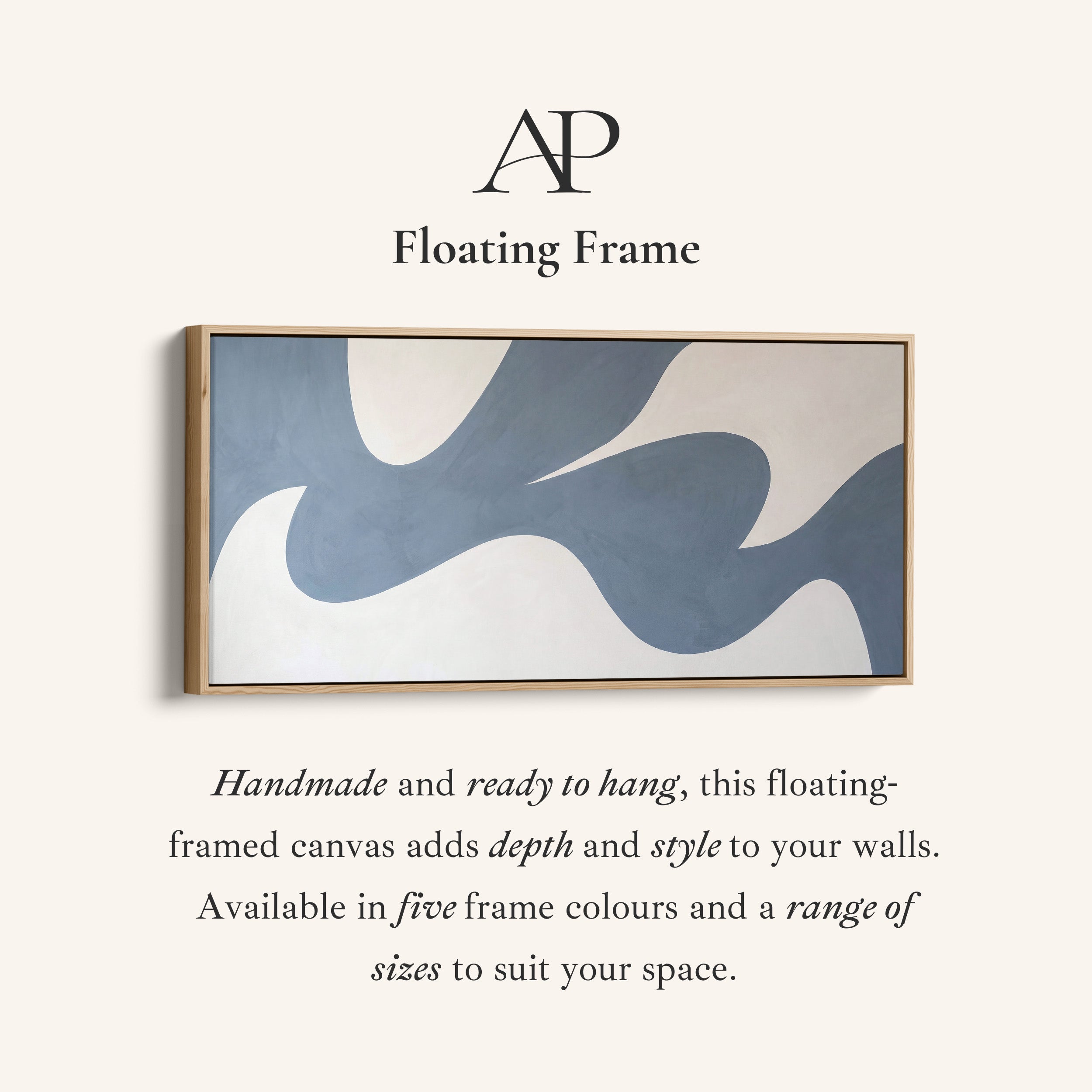 Blue Abstract Flowing Shape Horizontal Wall Art Framed Canvas Print For Living Room