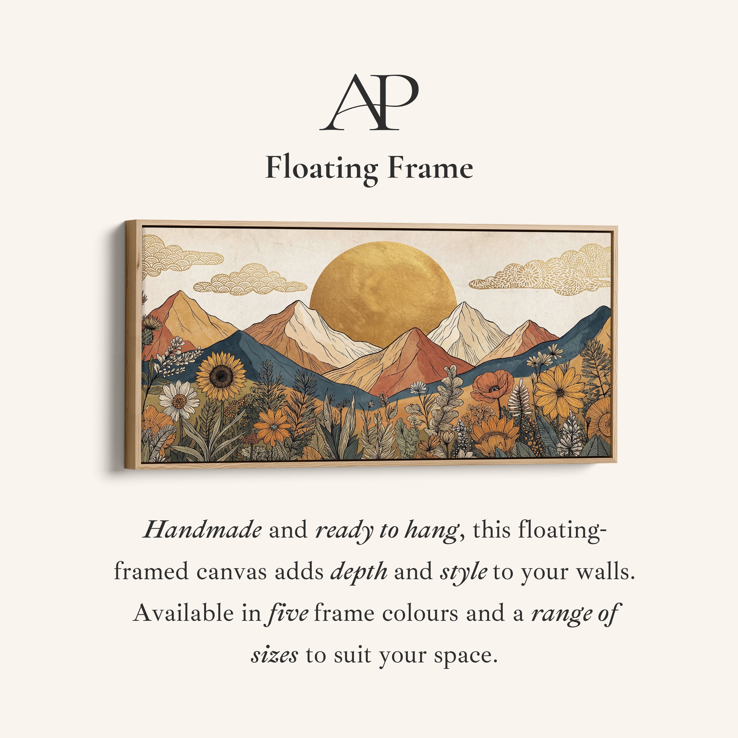 Stylised Mountain And Sun Large Wall Art Oversized Wall Decor For Living Room