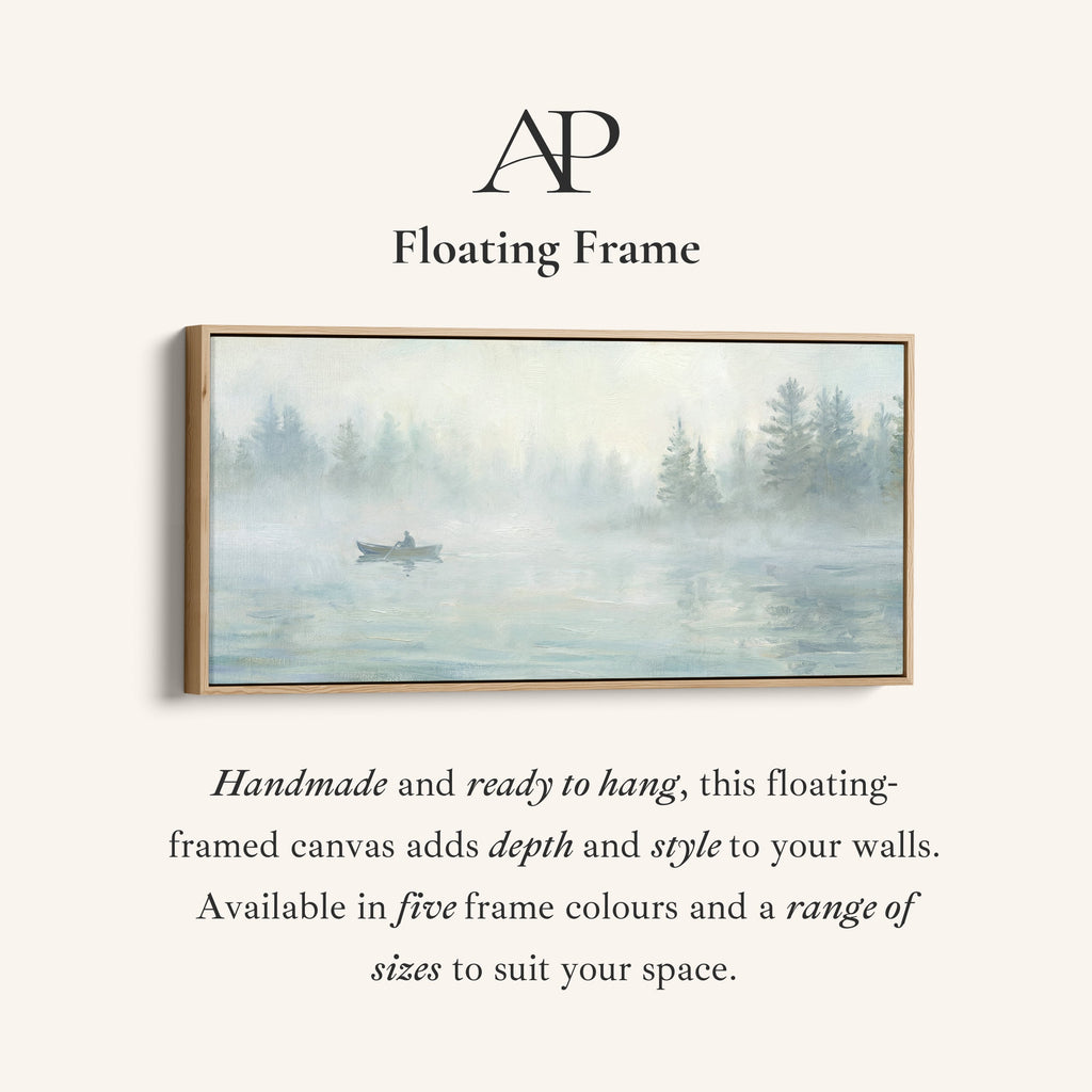 Misty Lake Boat large wall art Horizontal Canvas Print Office