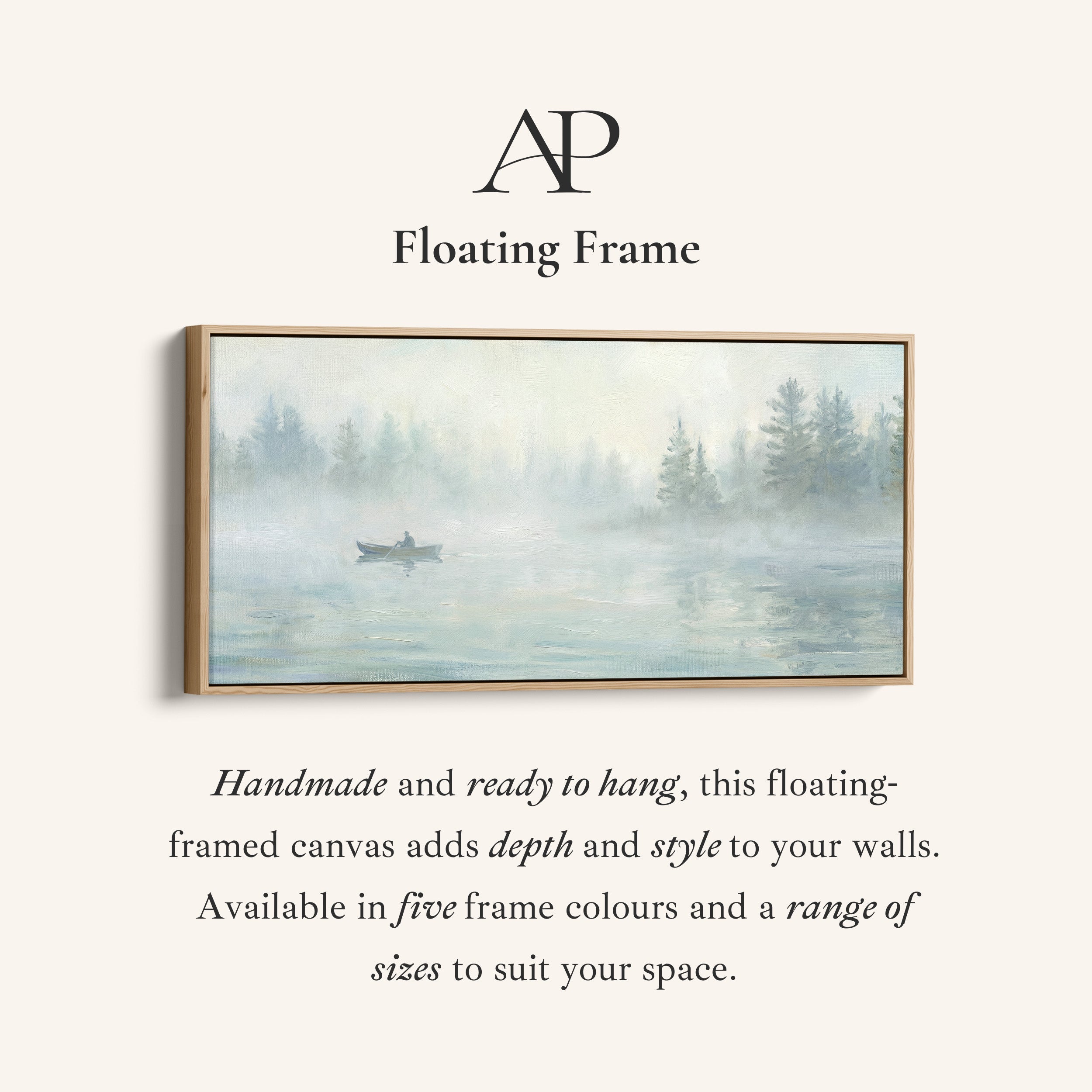 Misty Lake Boat large wall art Horizontal Canvas Print Office