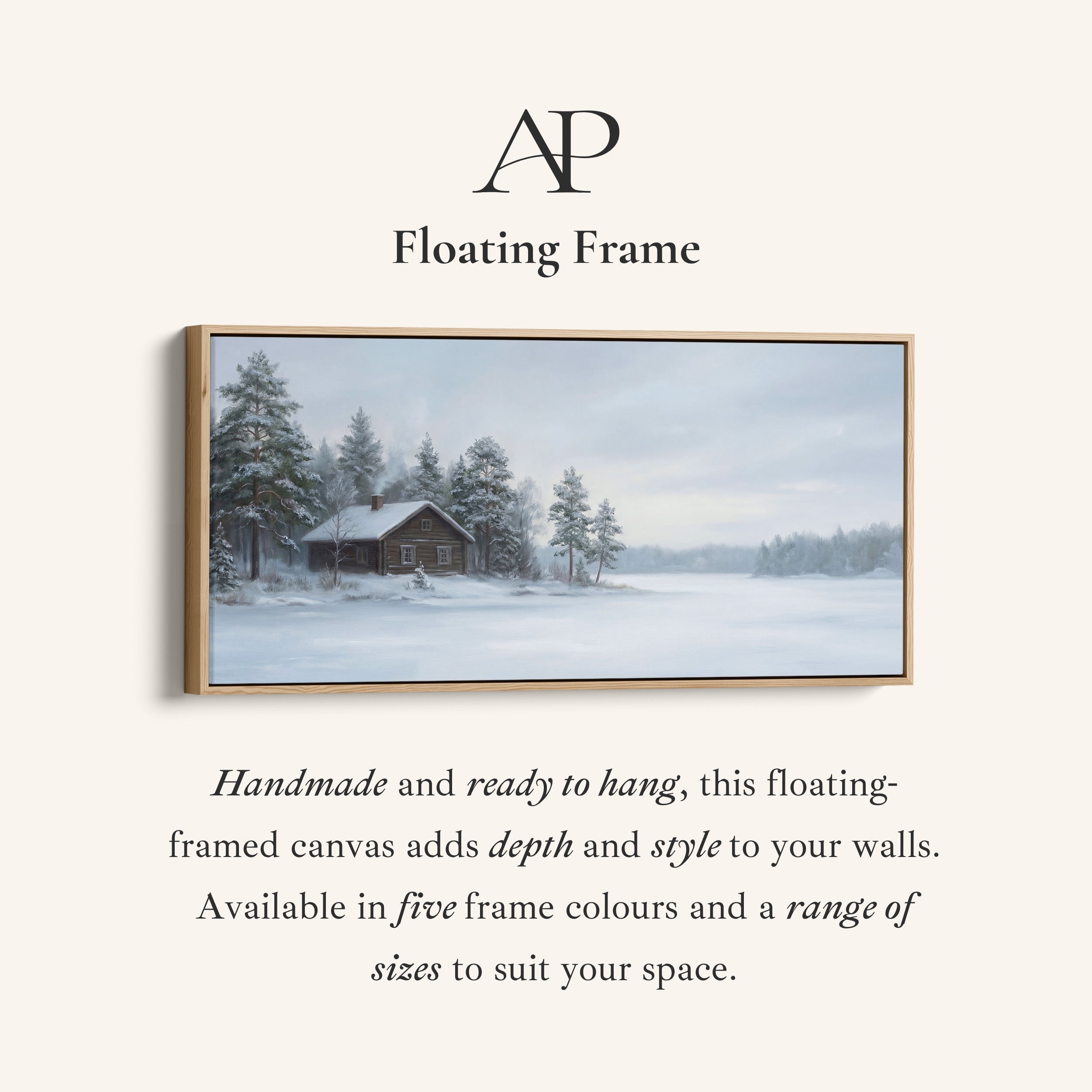 Snowy Cabin horizontal wall art Framed Canvas Print For Bedroom