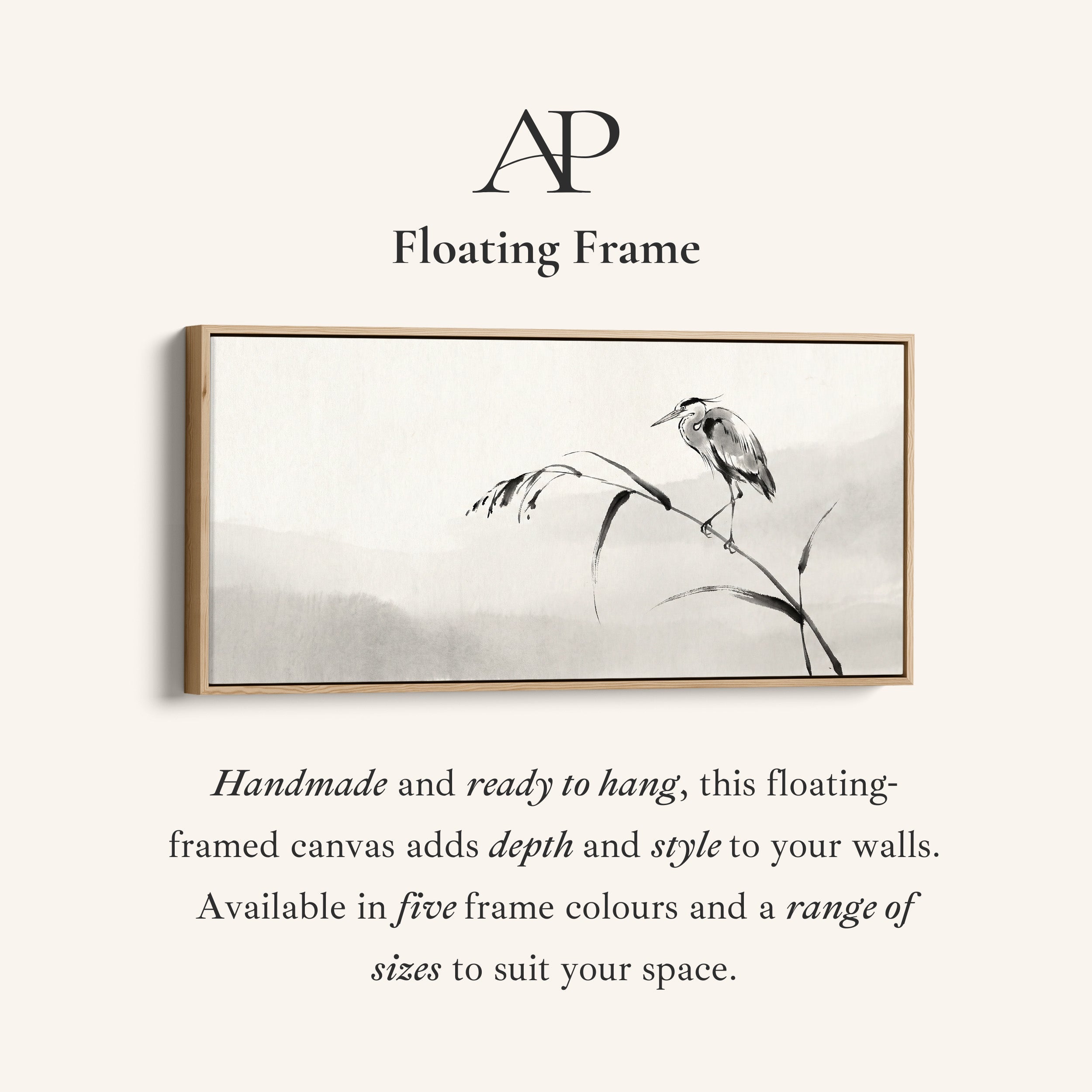 Ink Heron Horizontal Wall Art Framed Canvas Print For Bedroom