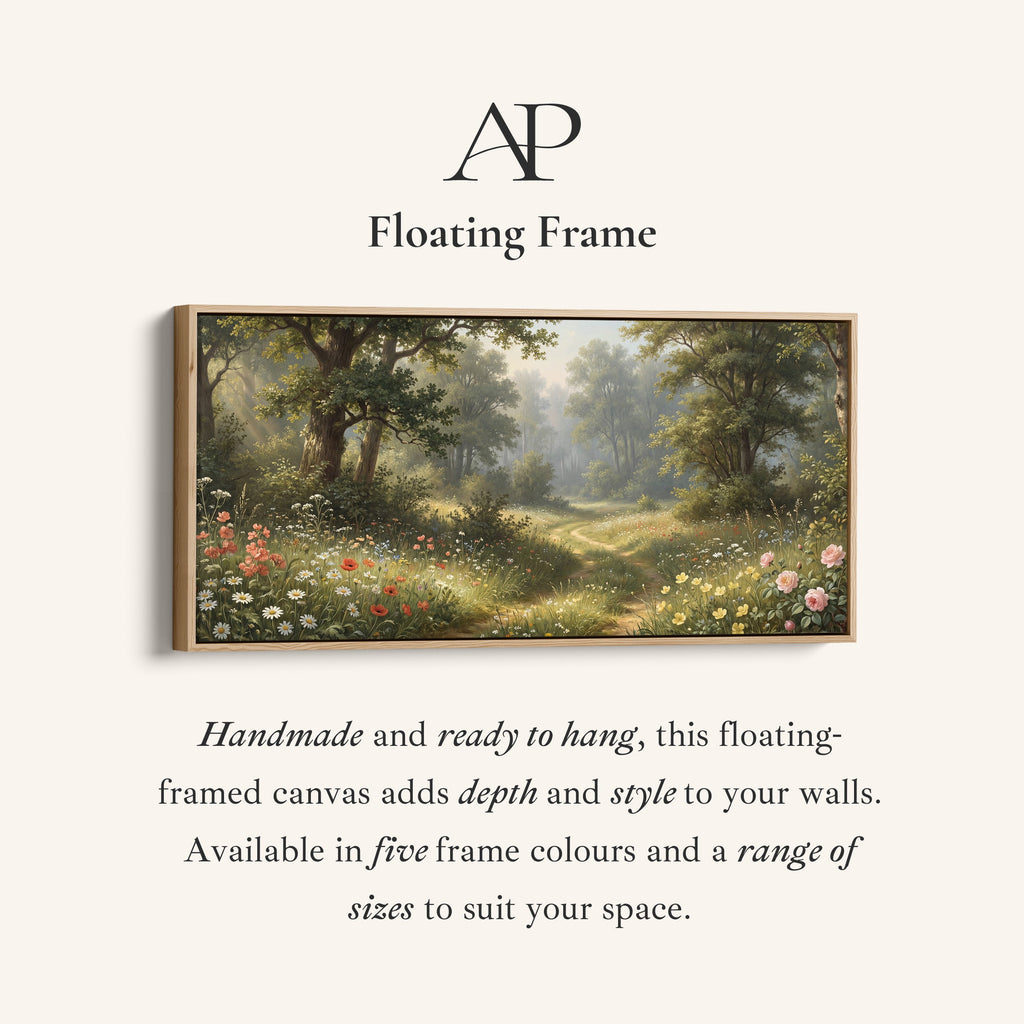 Horizontal Wall Art Woodland Wildflower Path Panoramic Canvas Print For Bedroom