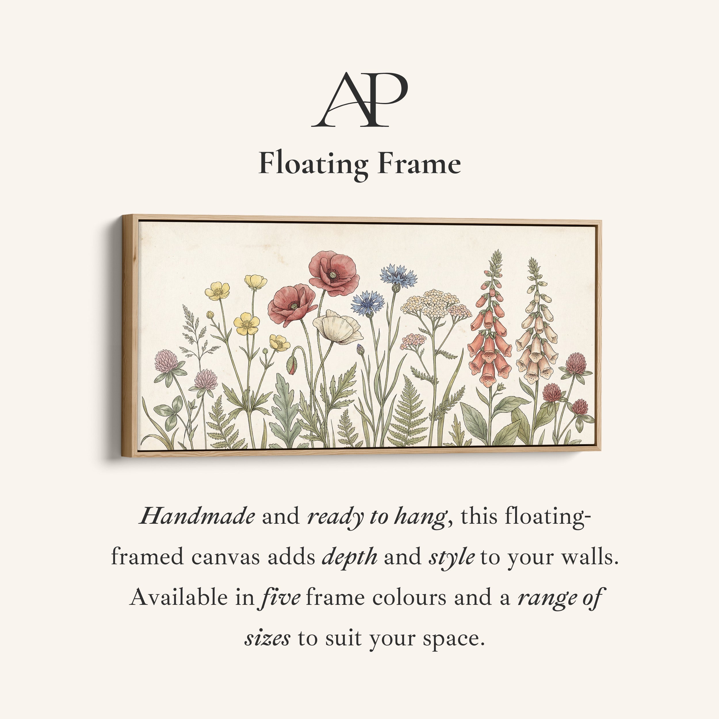 Panoramic Wall Art Vintage Meadow Flowers Illustration Extra Wide Canvas For Bedroom