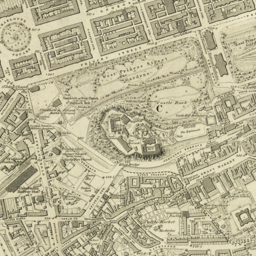Edinburgh 1853 Map Long Narrow Canvas Wide Wall Art For Bedroom Or Hallway