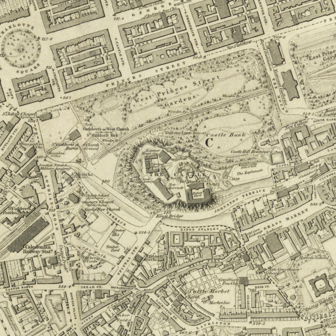 Edinburgh 1853 Map Long Narrow Canvas Wide Wall Art For Bedroom Or Hallway