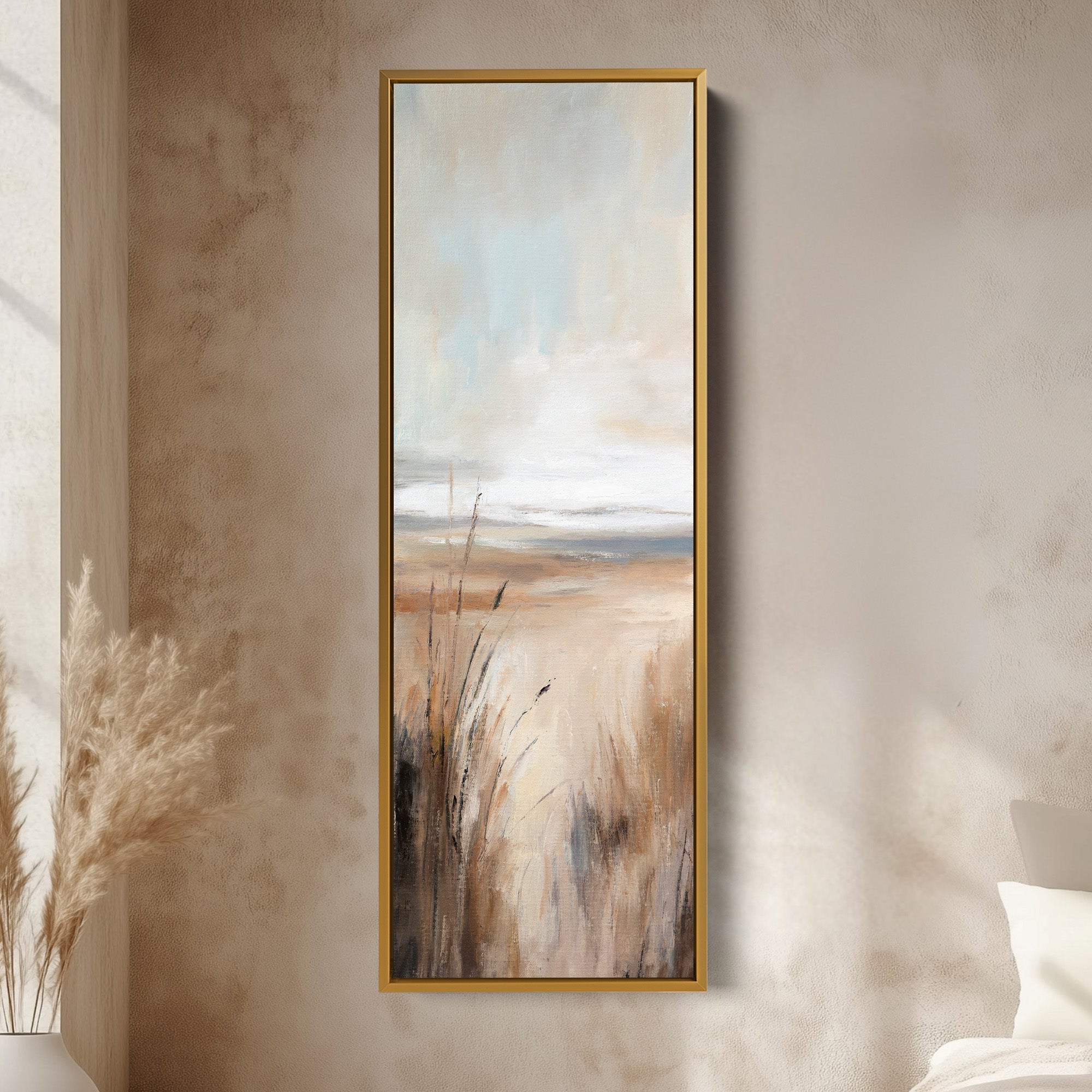 Beige Abstract Large Canvas Wall Decor - Vertical Long Narrow Wall Art