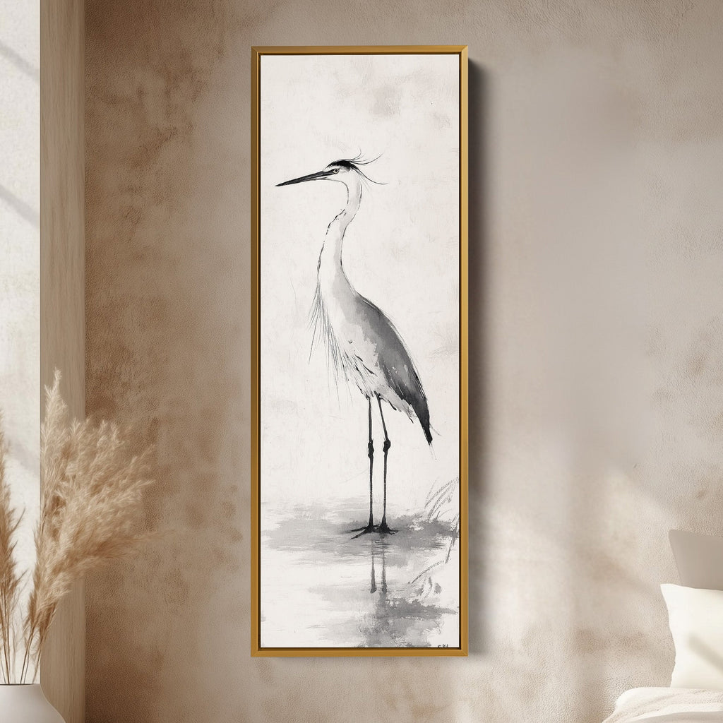Neutral Heron Narrow Tall Wall Art Large Framed Picture