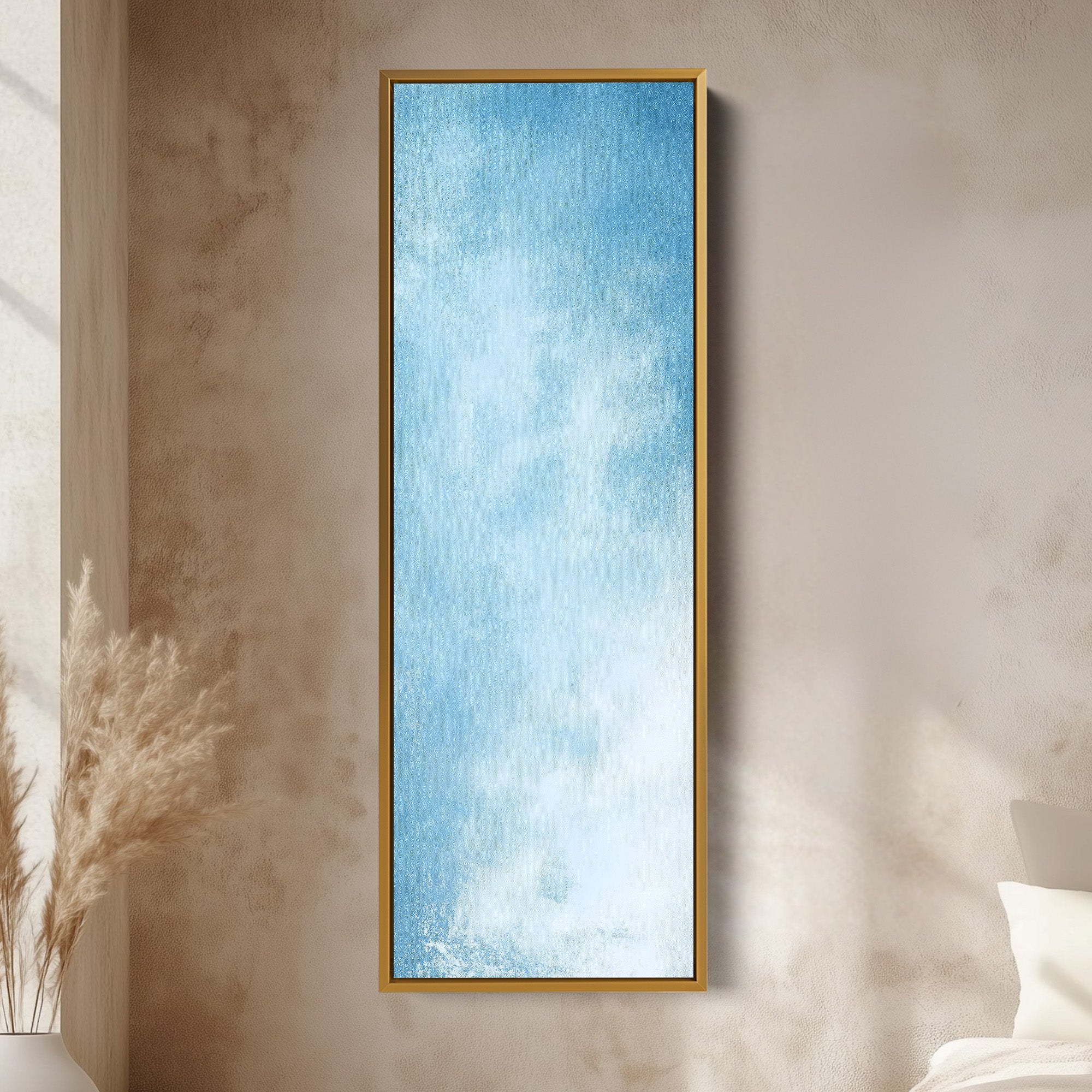Light Blue Abstract Bedroom Decor Vertical Wall Art - Tall Long Narrow Vertical