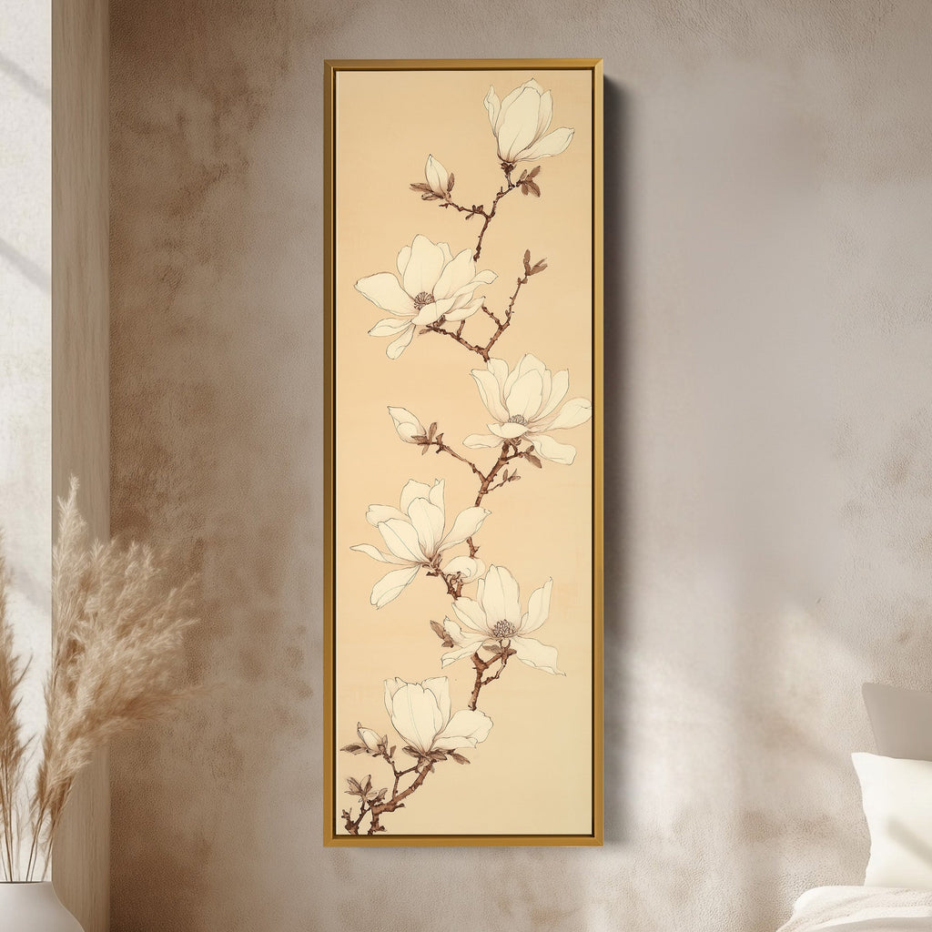 White Magnolia Long Narrow Vertical Wall Art Large Canvas Wall Decor