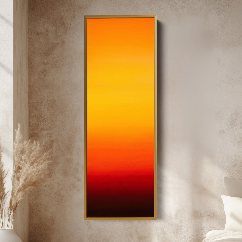 Minimalist Orange Living Room Decor Vertical Wall Art - Tall Long Narrow Vertical