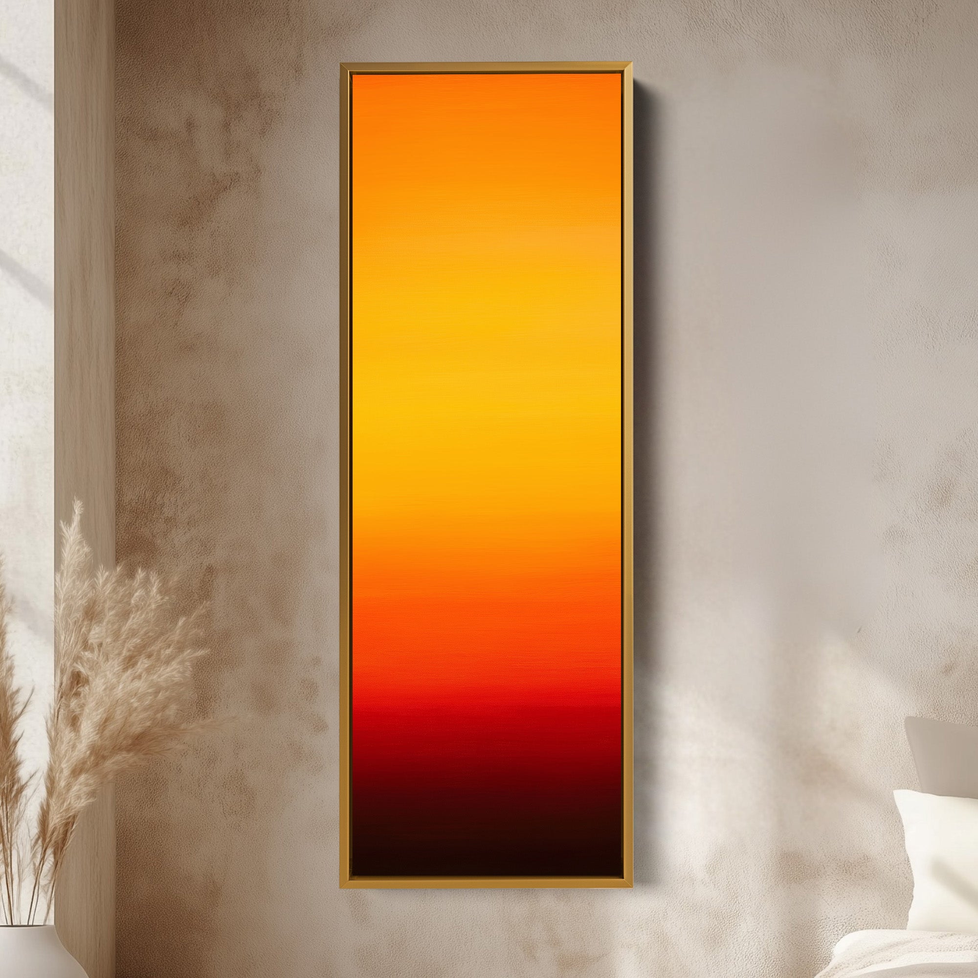 Minimalist Orange Living Room Decor Vertical Wall Art - Tall Long Narrow Vertical