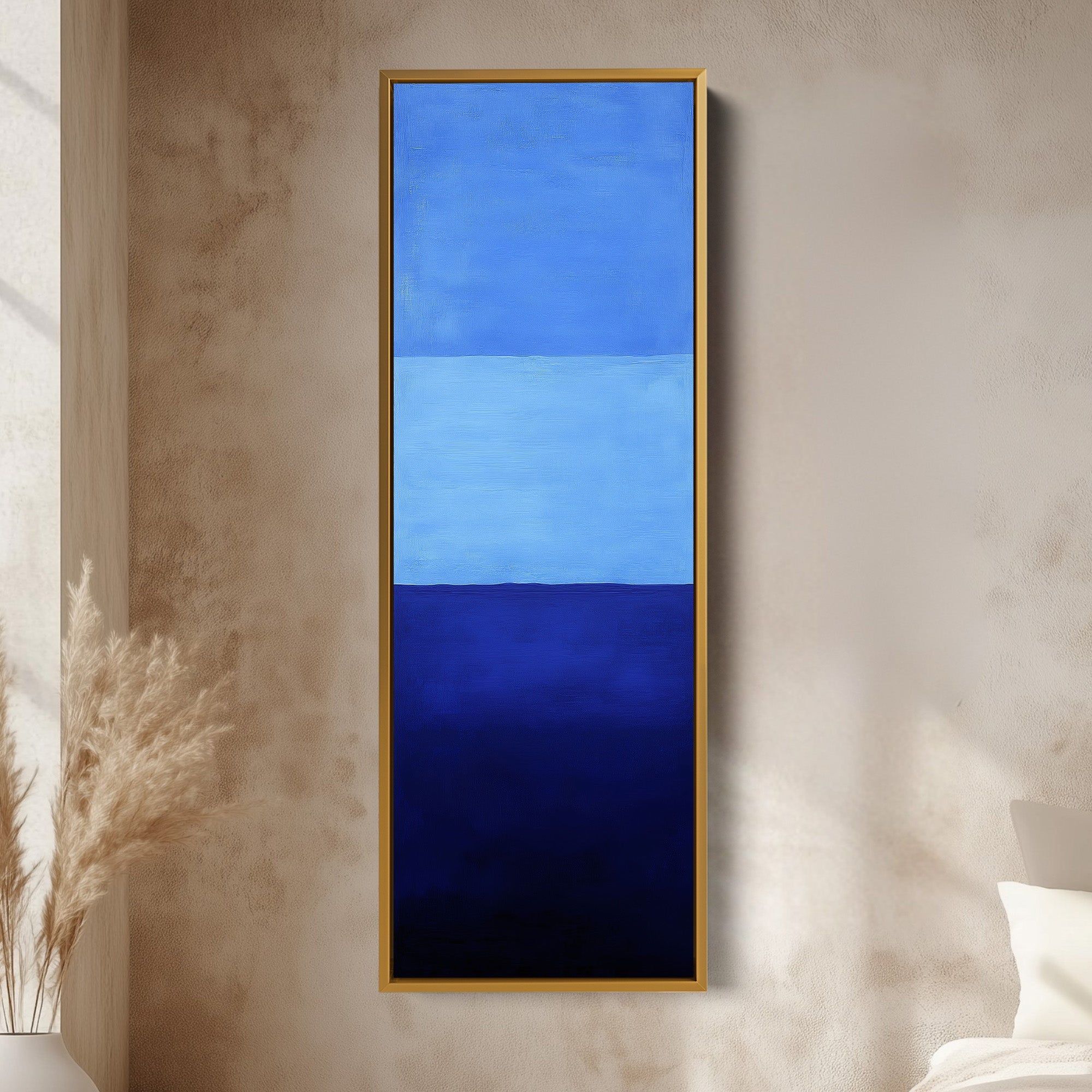 Minimalist Blue Living Room Decor Vertical Wall Art - Tall Long Narrow Vertical