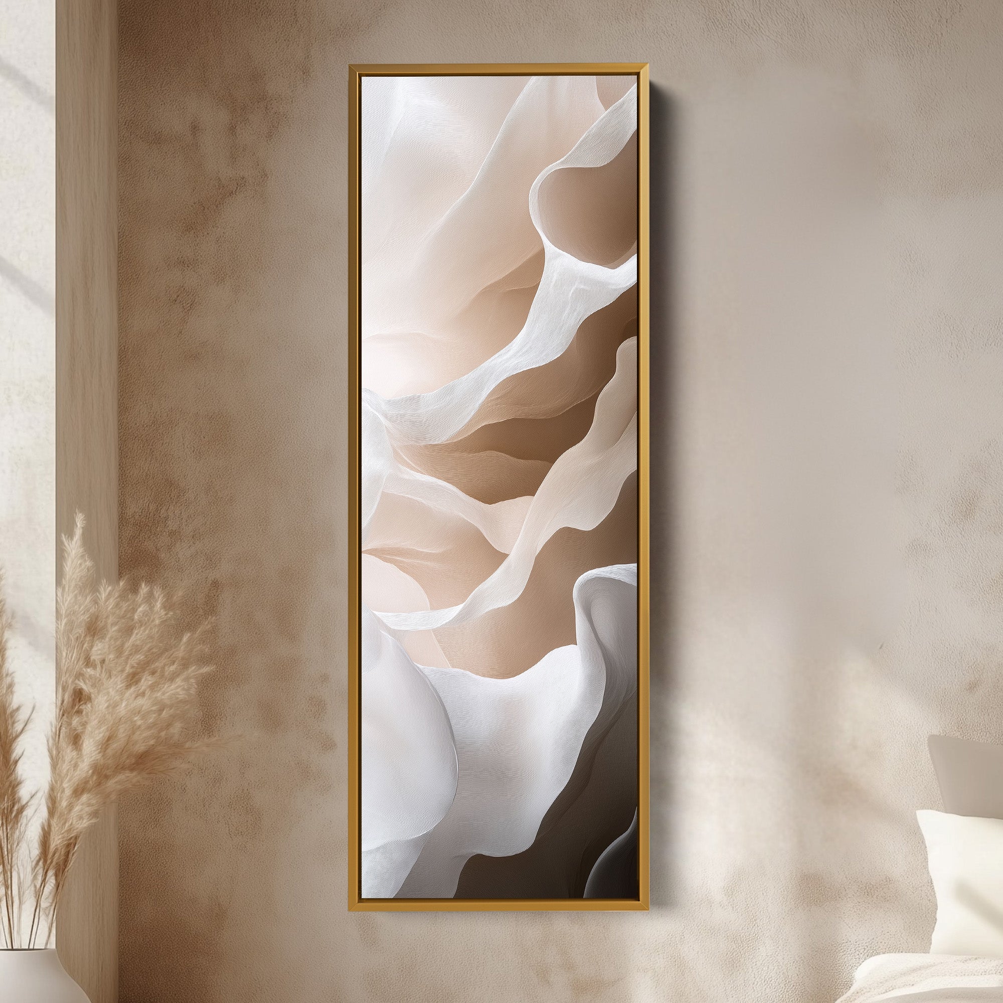 Beige & White Long Narrow Vertical Wall Art Large Canvas Decor