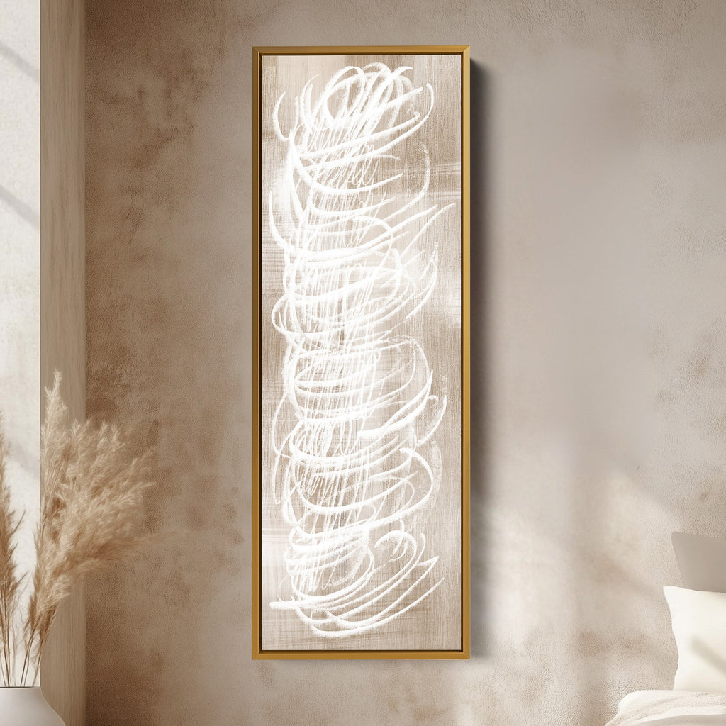Abstract White Minimalist Long Vertical Framed Canvas Wall Decor