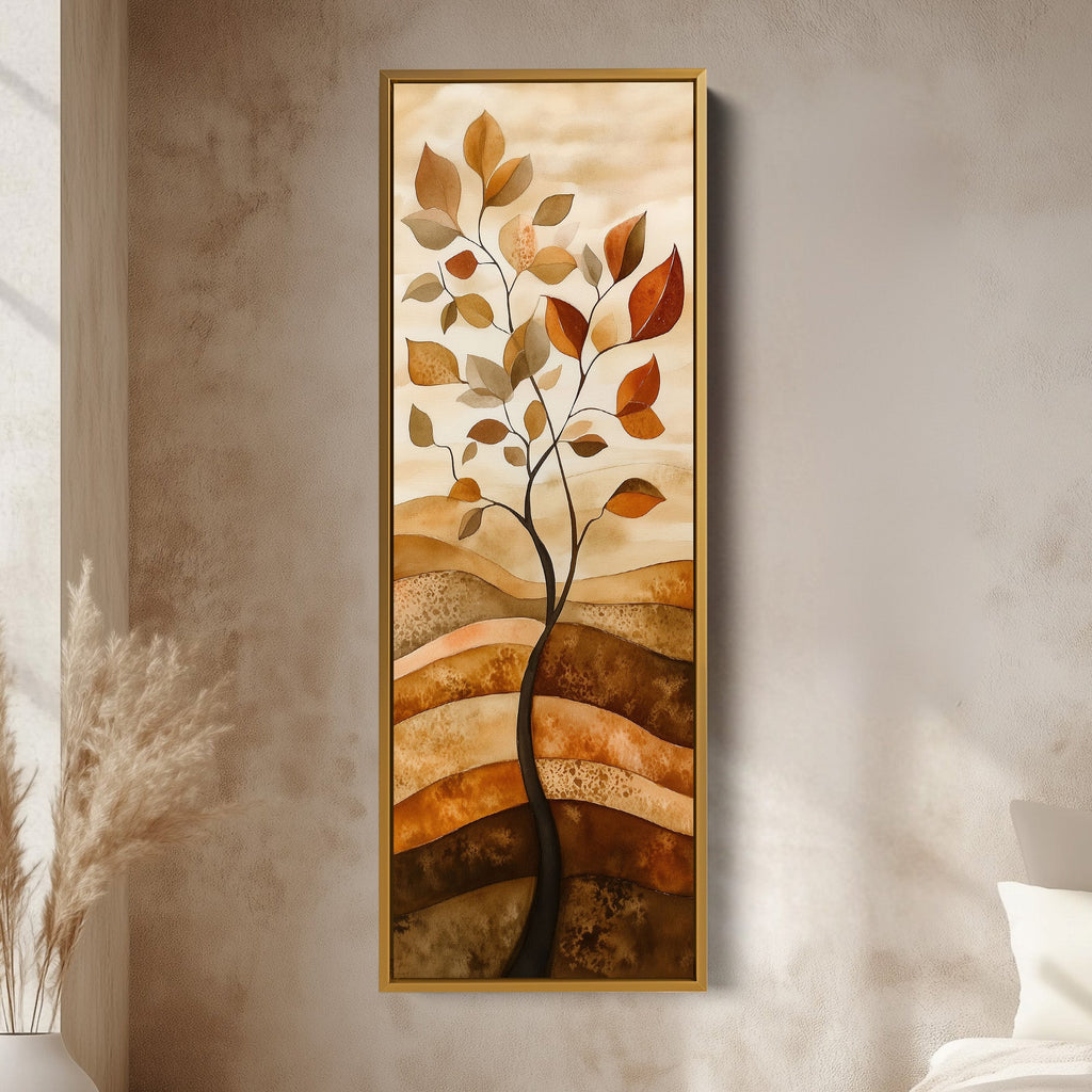 Vertical Abstract Tree Long Framed Canvas Decor