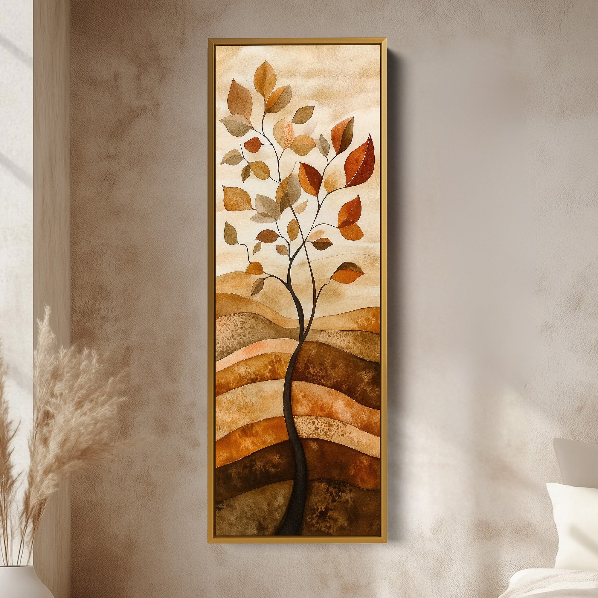 Vertical Abstract Tree Long Framed Canvas Decor
