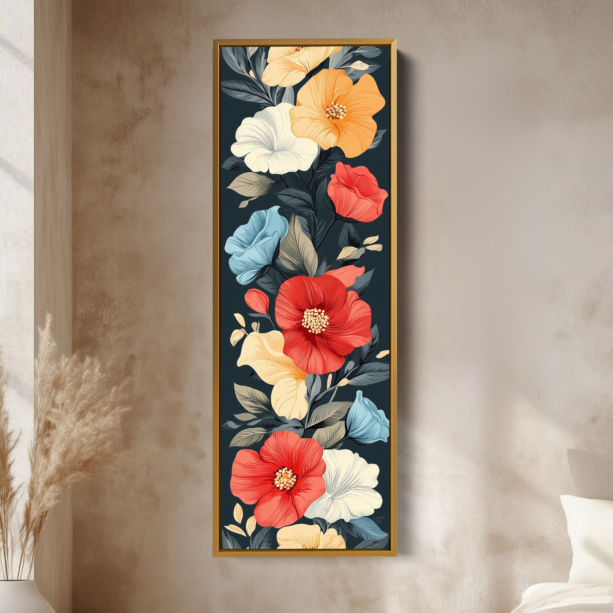 Red & Yellow Floral Long Vertical Wall Decor